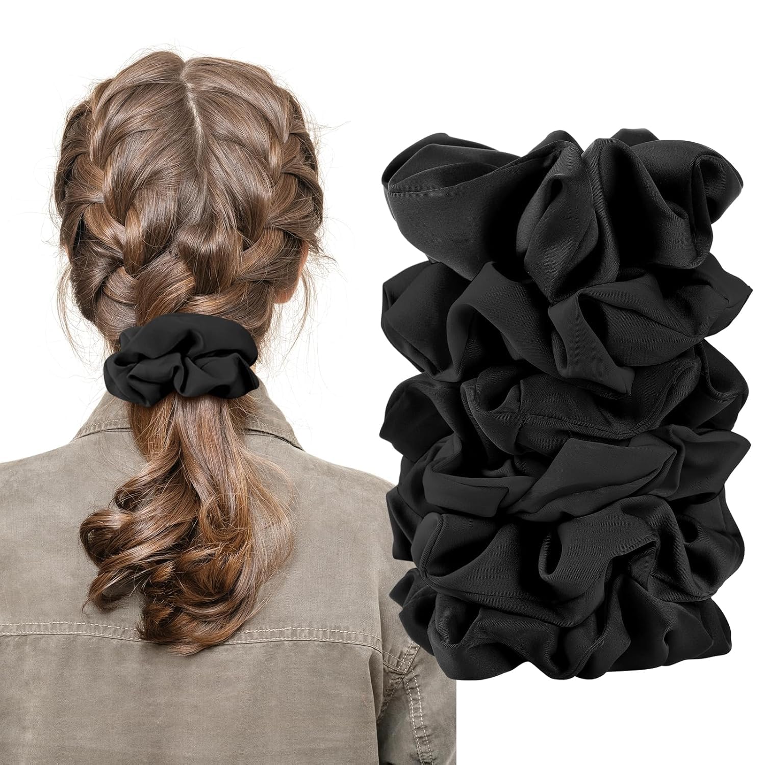 BAKEFY -12 Black Premium Satin Scrunchies, Anti-Hair-Breakage, Hair Ties, Scrunchies Set For Girls, Women, Best Gift For Sister, Mom, Friend, Random Colours (12 Pieces)