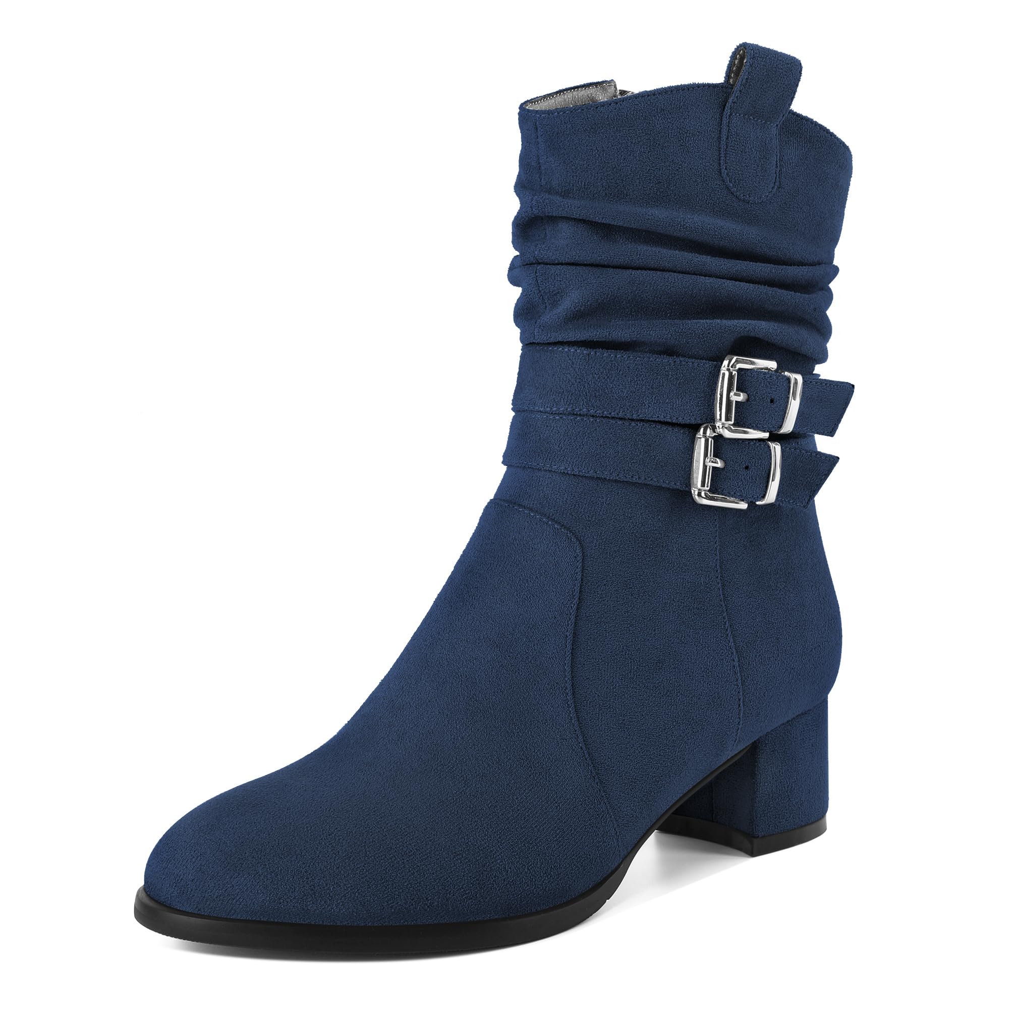 Chunky Boots for Women Round Toe Low Heel Boot Block Heeled Bootie Slouchy Ankle Booties Work Office Classic