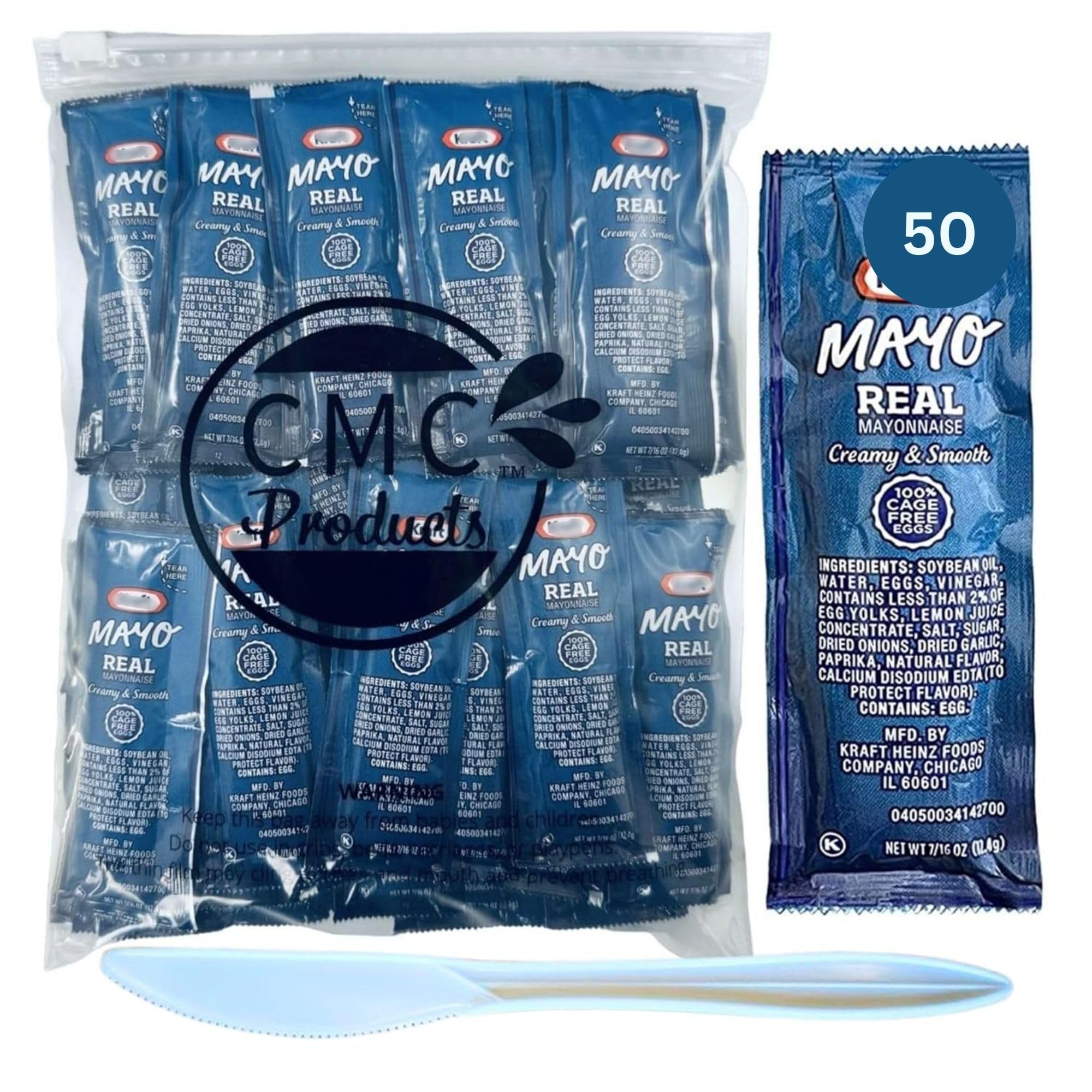 Bag-n-Dash 50 Kraft Real Mayo Condiment Packs - Single Serve Packets of Mayo w/Plastic Food Bag & Slide Seal for easy storage – Perfect for Boxed Lunches, BBQ, Picnics, and Parties (50 Packets)