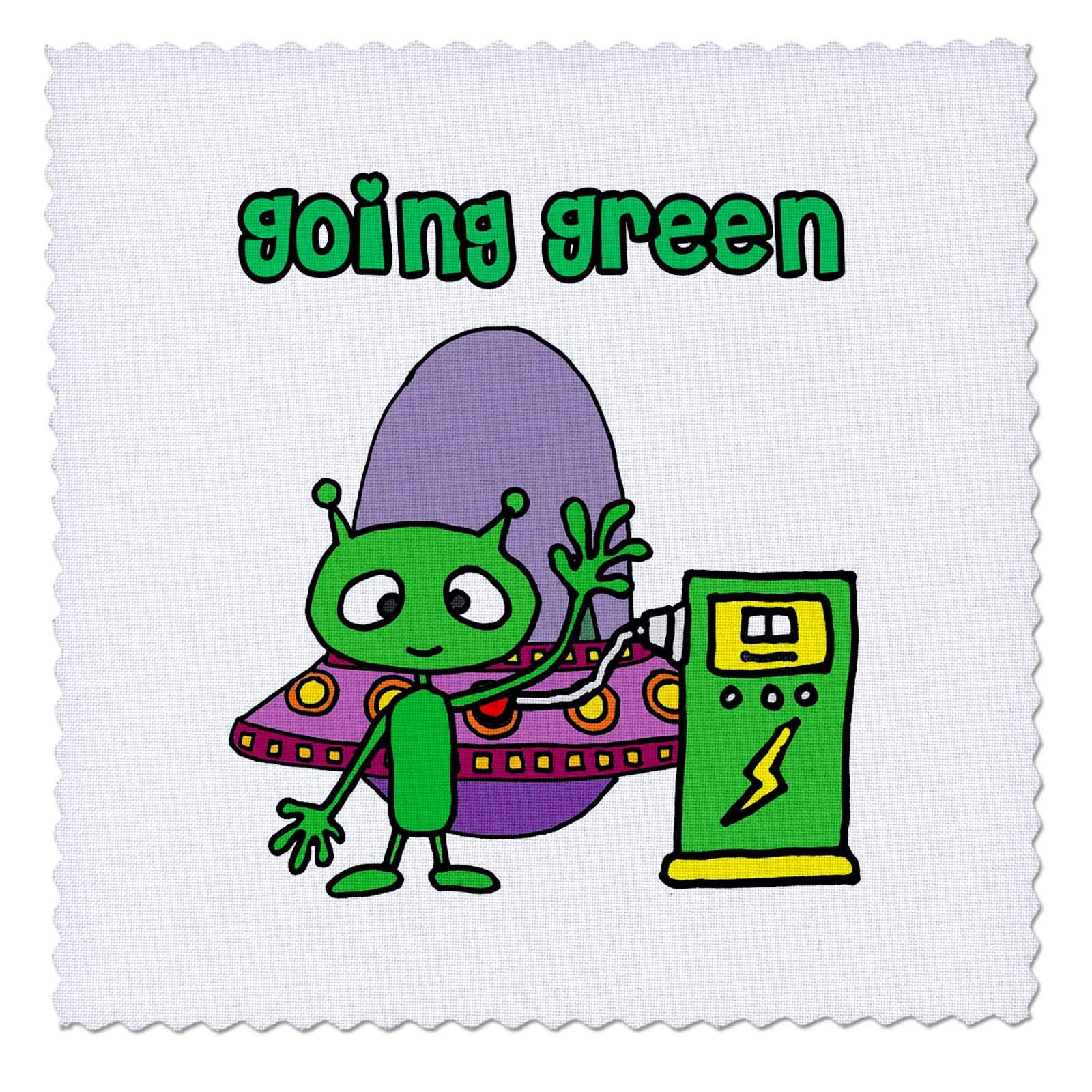 20x20 inch Quilt Square - Funny Green Martian Charging Electric Spaceshi Going Green Pun Environment