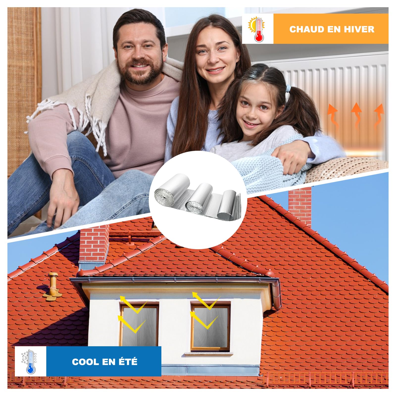 Isolant Thermique 0,6x10M, Rouleau Film Aluminisé a Bulles Double Face 4mm Résistant pour Réflecteur de Chaleur et de Froid, Idéal pour Radiateur, Mur, Voiture, Fenetre