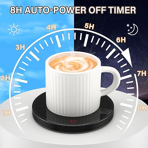 Miniatura 4 de GLSY Calentador de taza de café, calentador de café para escritorio con 9 ajustes de temperatura, temporizador de 9 horas, plato calentador de café