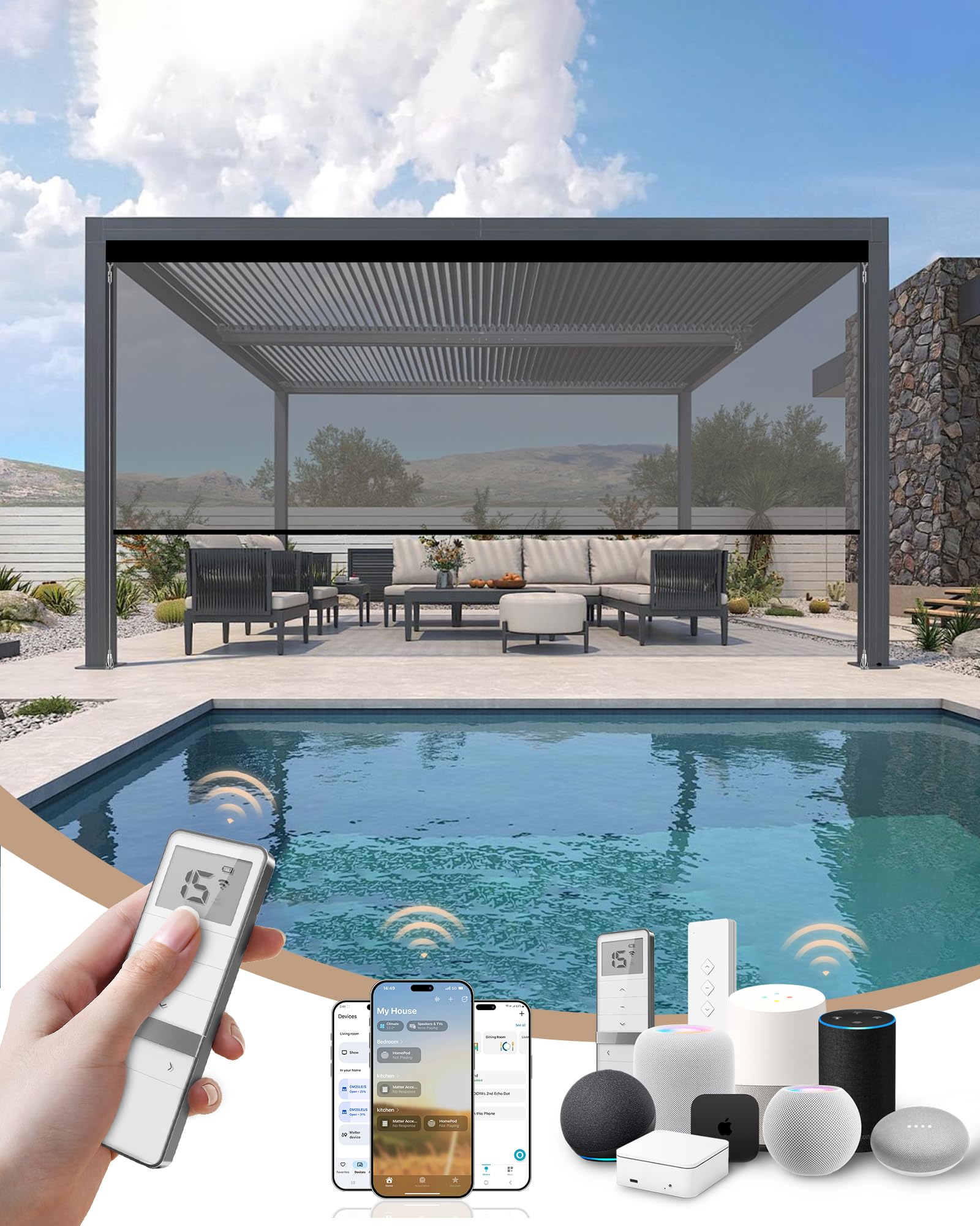 Kincmo Motorized Outdoor Shades, Outdoor Motorized Blinds for Patio Porch