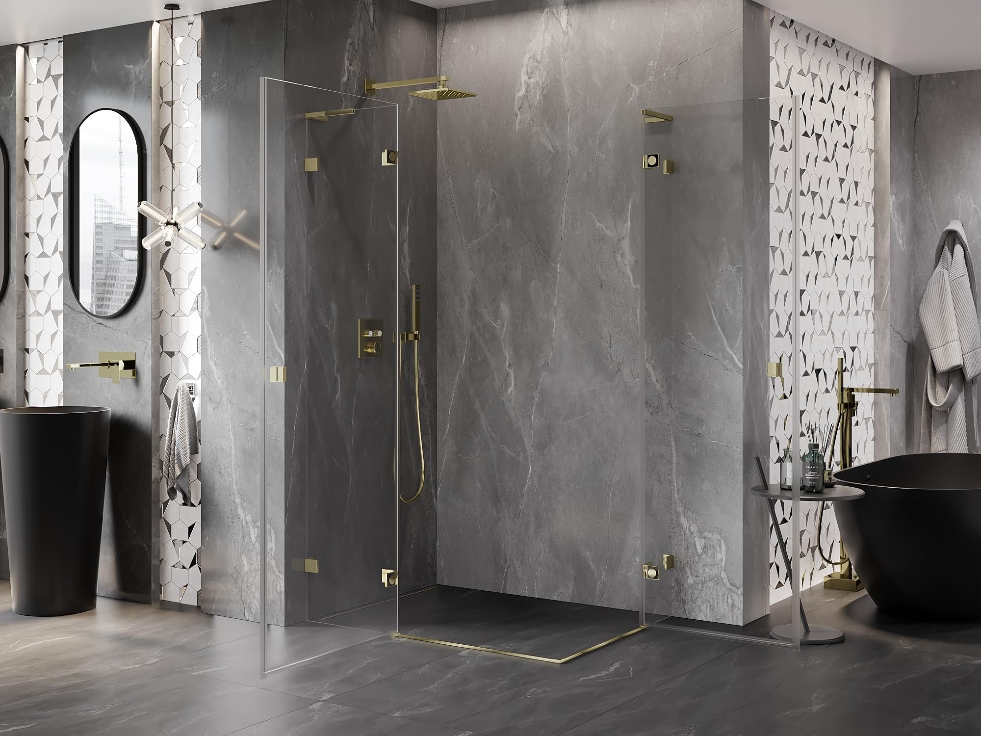Mexen Lunar L Duo Box Doccia Porta Battente Sinistra 120x85 Trasparente Oro