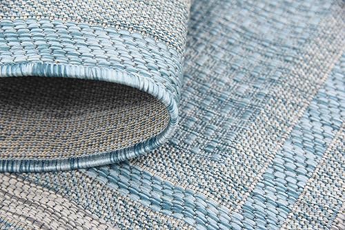Vista 187 de Unique Loom - Colección Outdoor Border - Tapete para exteriores de borde suave - 5 pies 3 pulgadas x 8 pies, rectangular, azul/marfil azu/marfil