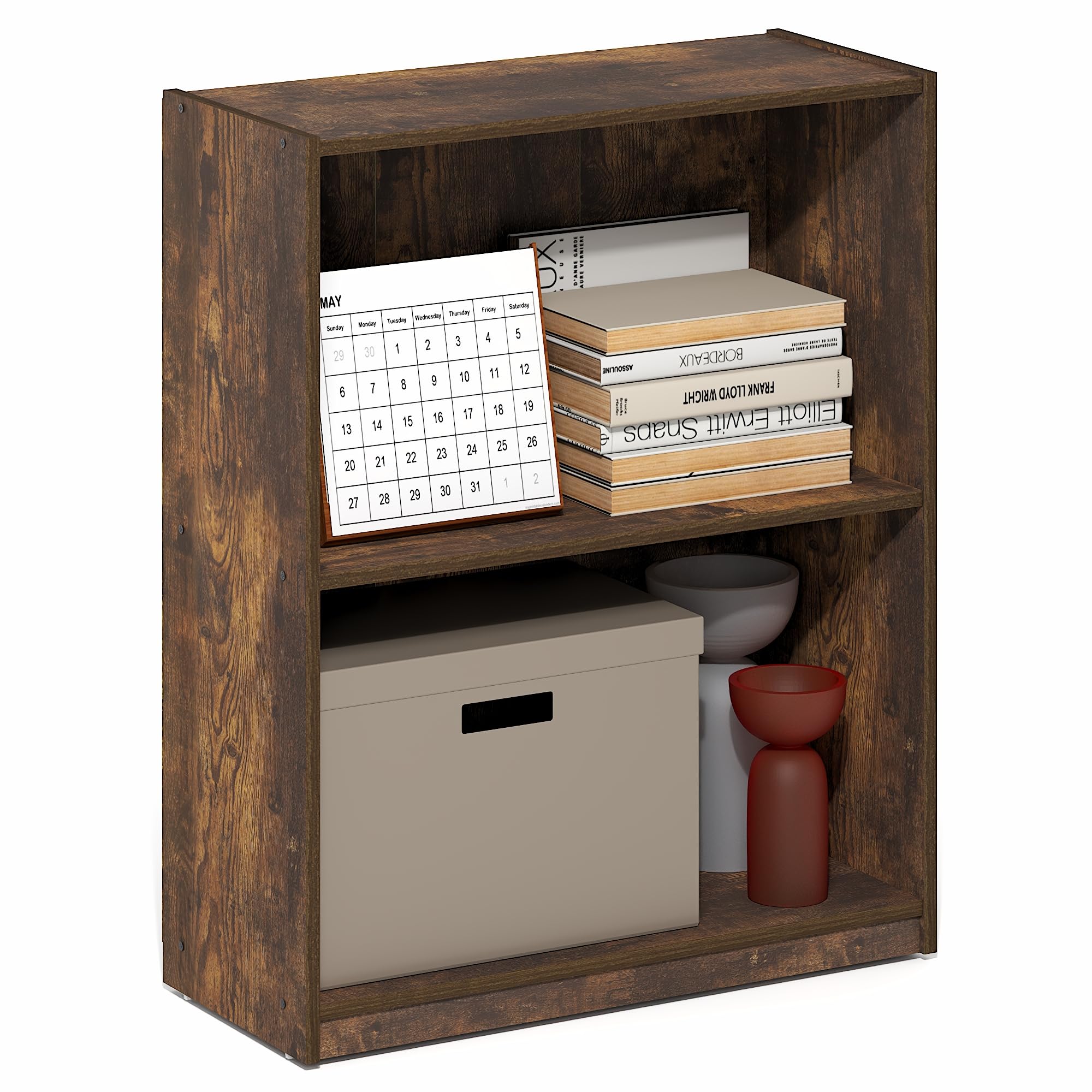 Furinno Gruen Book Shelf, 2-Tier Small Bookshelf, Bookcase with Open Shelf, 9.3 x 21.8 x 27, for Organization and Storage, for Living Room, Bedroom, Home Office, Amber Pine
