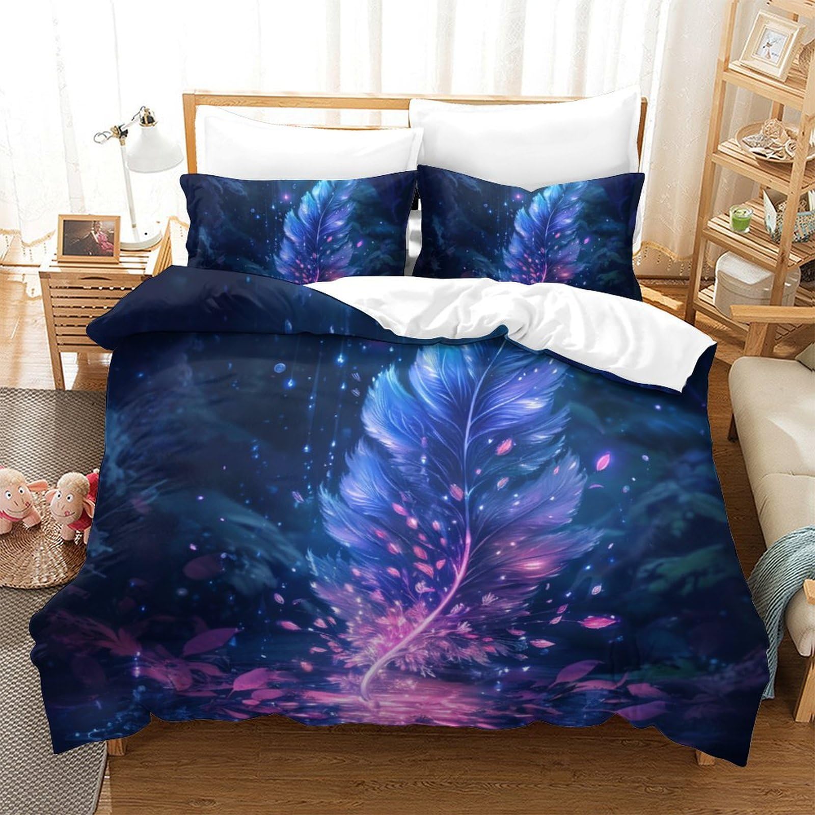 Housse de couette plume 220x240 cm en microfibre avec ses deux taies d'oreiller