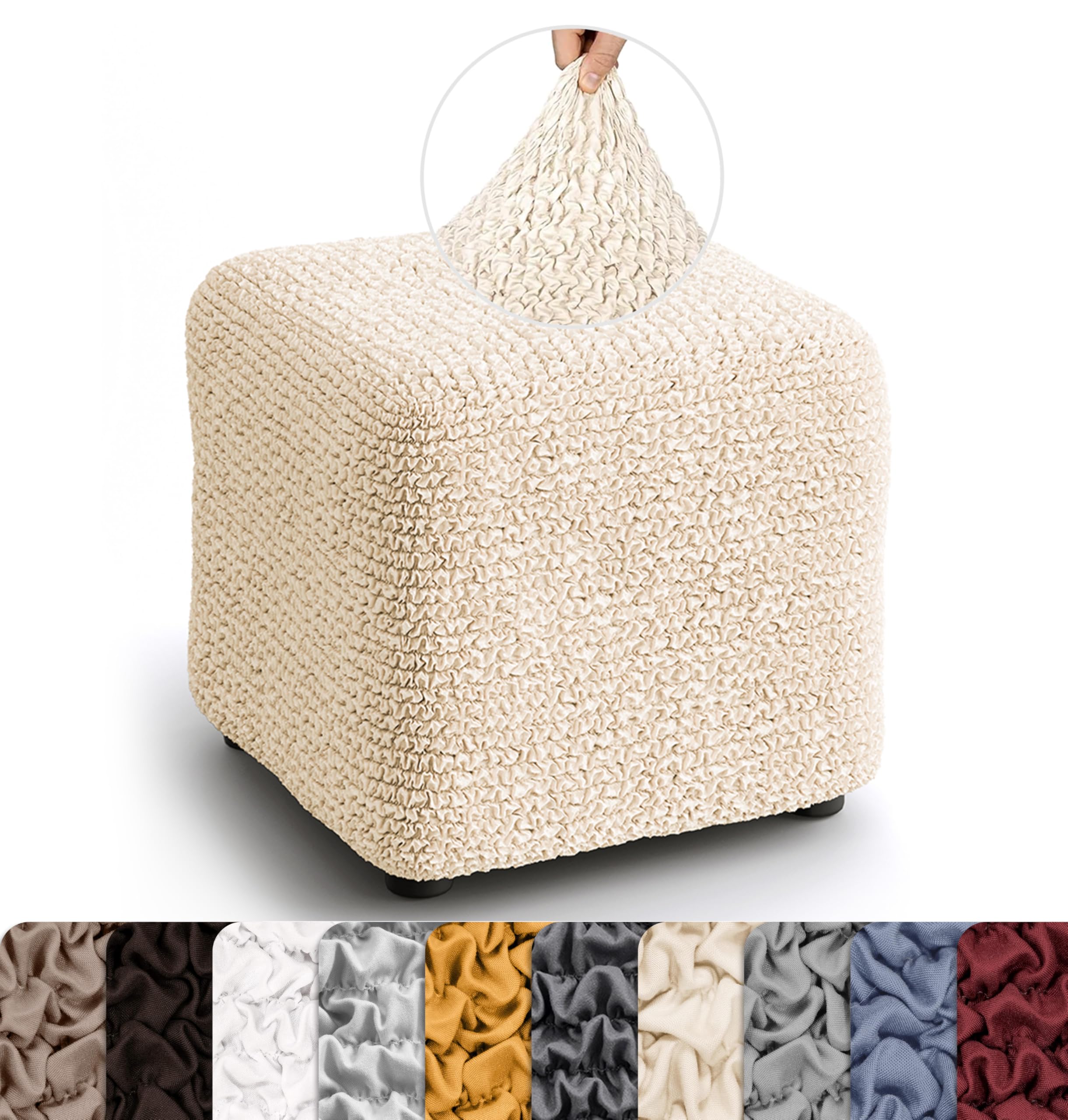 PAULATO BY GA.I.CO. Ottoman Slipcovers - 1-Piece Furniture Protector - Form Fit, Machine Washable -MicrofibraCollection - Cream Color