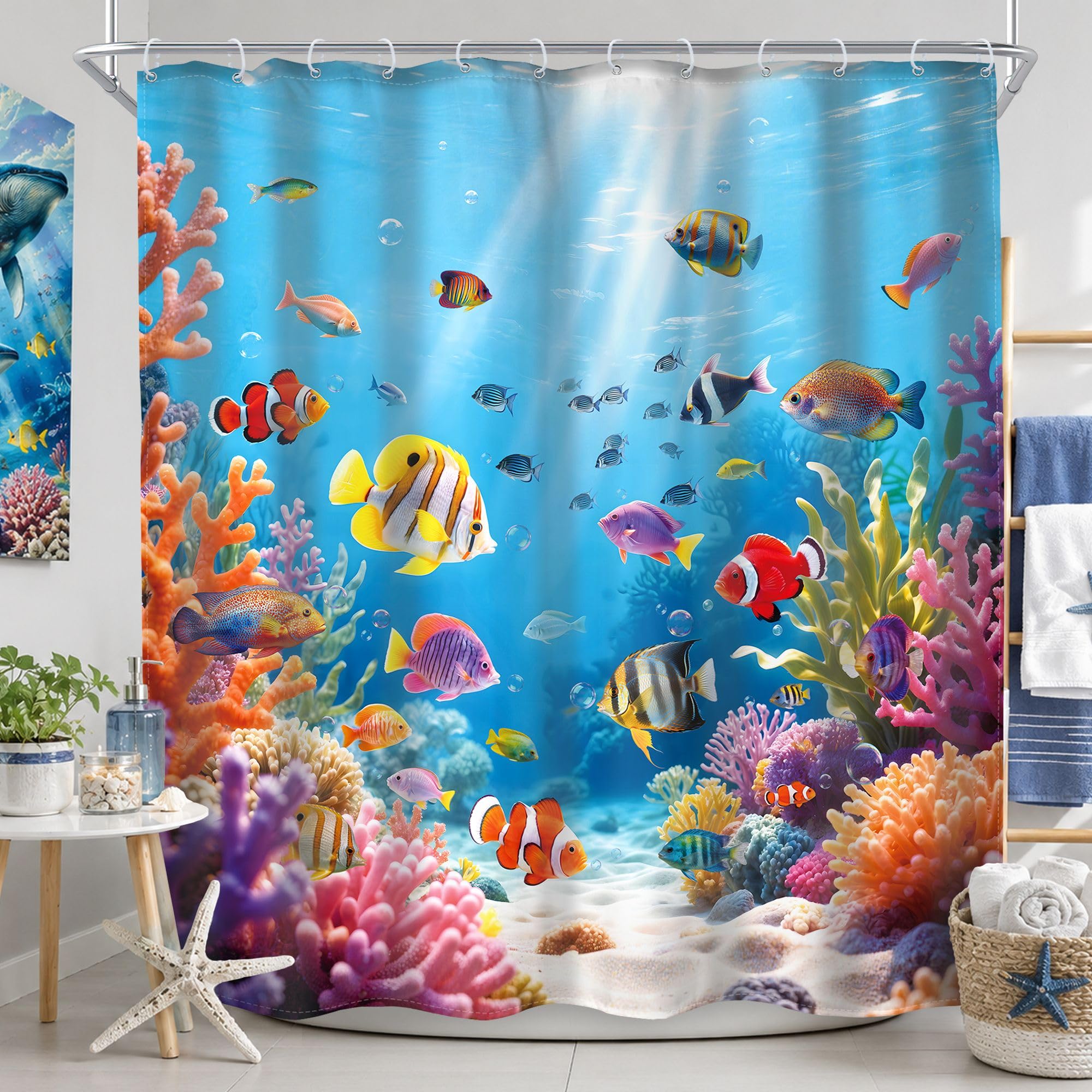 Fish Beach Shower Curtain - Underwater Tropical Design -16