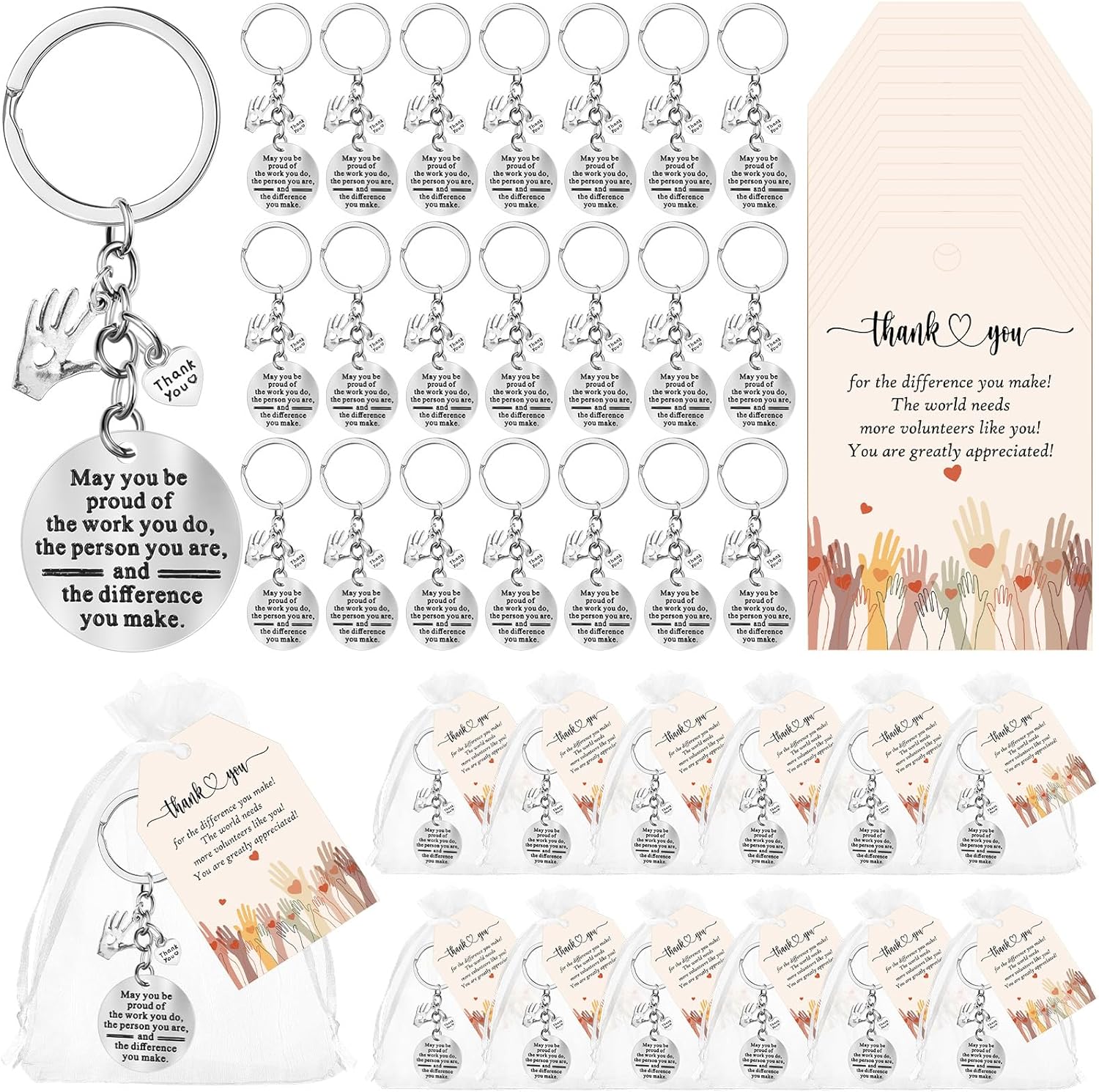 Sureio Volunteer Appreciation Gifts Thank You Keychains Bulk with Cards Gift Bags for Appreciation Party Favors