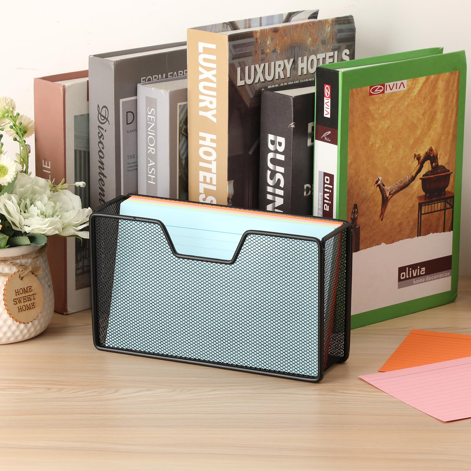 BTSKY Karteikartenhalter, 12,7 x 20,3 cm, Metalldrahtgeflecht | Moderner Schreibtisch-Notizkarten-Organizer, Büro-Schreibtisch-Organisation für Notizkarten, Postkarten, Rezepte, 1 Stück