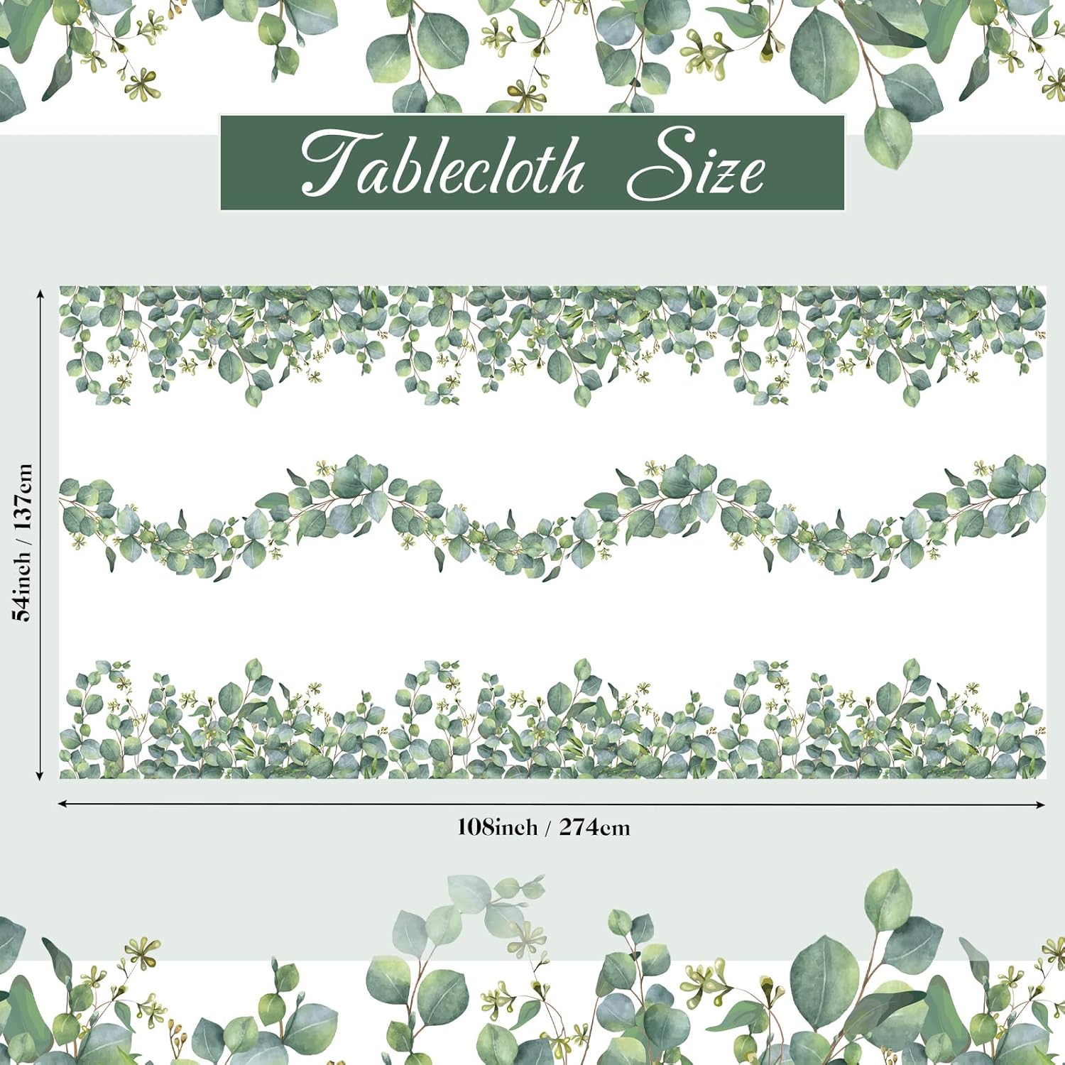 Remagr 12 Pack Sage Green Plastic Tablecloth, Spring Eucalyptus Leaf Greenery Disposable Table Cover, Rectangle Tablecloth for Baby Shower Bridal Shower Birthday Wedding Party Decoration, 54 x 108 in