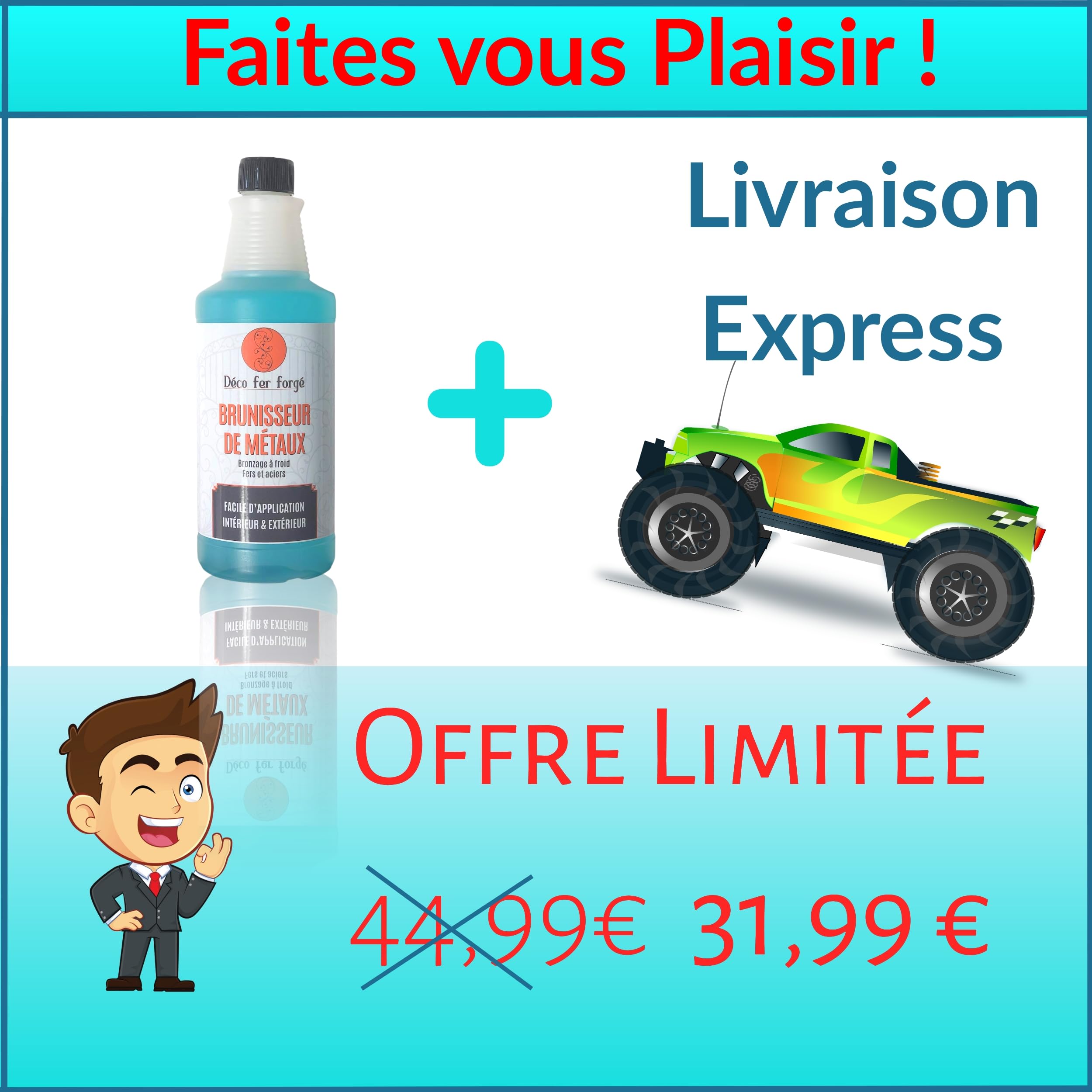 DECO FER FORGE : Brunisseur Métaux ultra efficace – Noir durable pour Fer Acier Laiton Bronze Cuivre – 25 cl de liquide concentré à froid –Made in France- Entretien Rapide Résultat Puissant et Net.