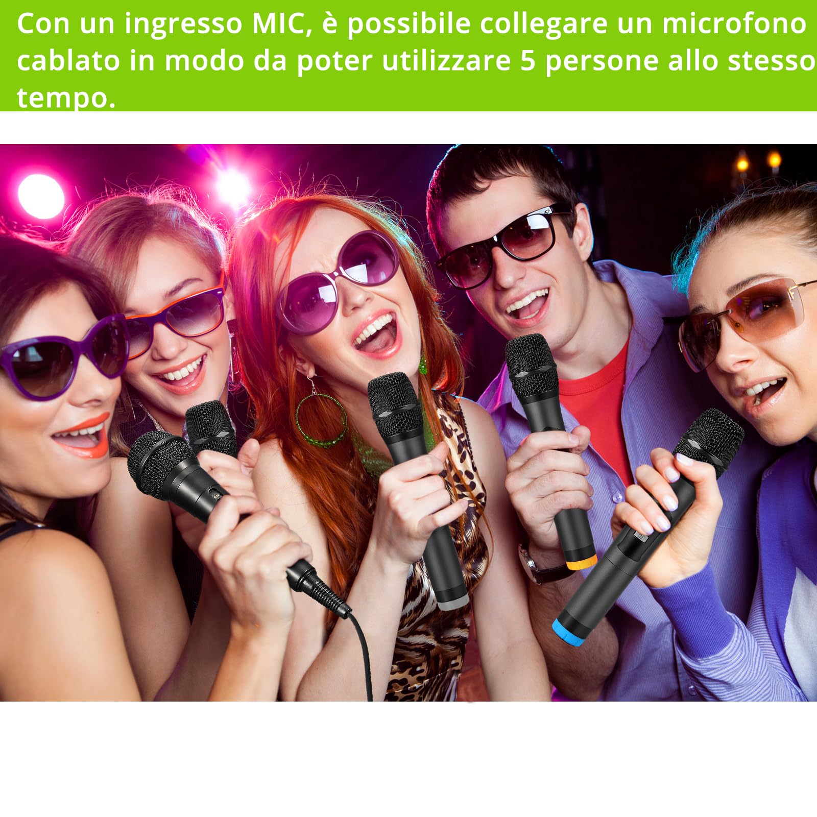 LiNKFOR Set di Microfoni Senza Fili Sistema con Echo UHF Sistema Microfonico Wireless Portatile a 4 Canali Volume e Frequenza Regolabile Microfonico Wireless con Ricevitore per Karaoke DJ Matrimoni