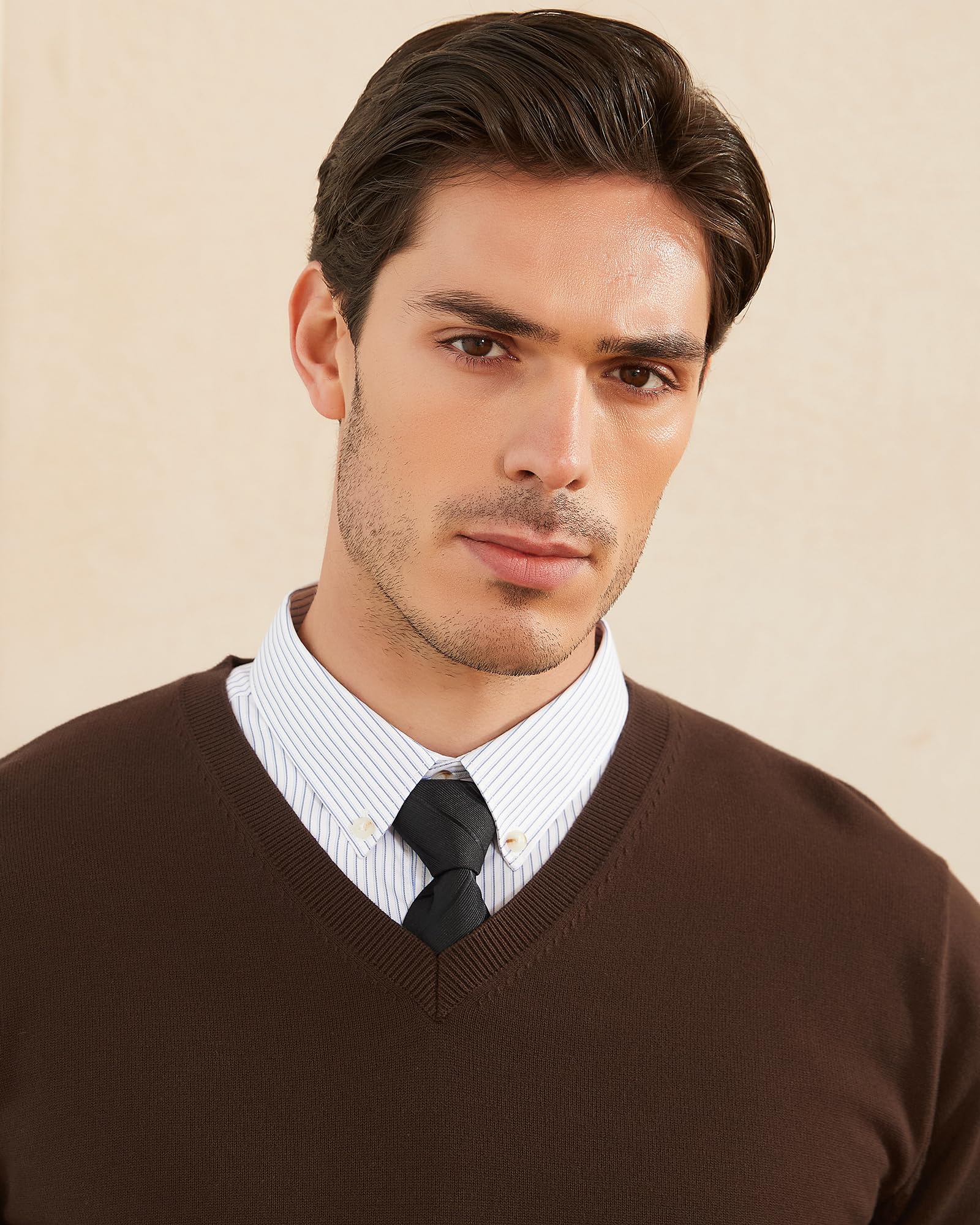Kallspin Suéter de Cuello en V para Hombre Jersey de Punto de Manga Larga de Algodón Puro Ajuste Regular