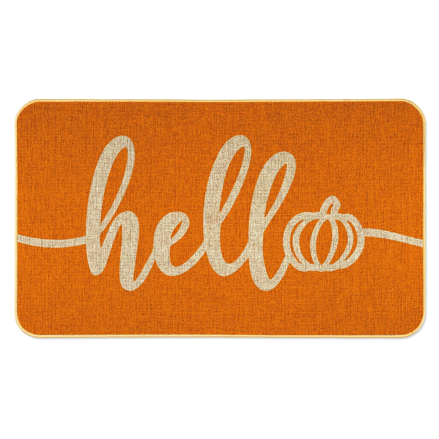 Hello Pumpkin Door Mat, Hello Fall Welcome Mat Thanksgiving Orange Outdoor Mats Autumn Decor Floor Mat for Home Entryway Patio Yard Kitchen Bathroom,