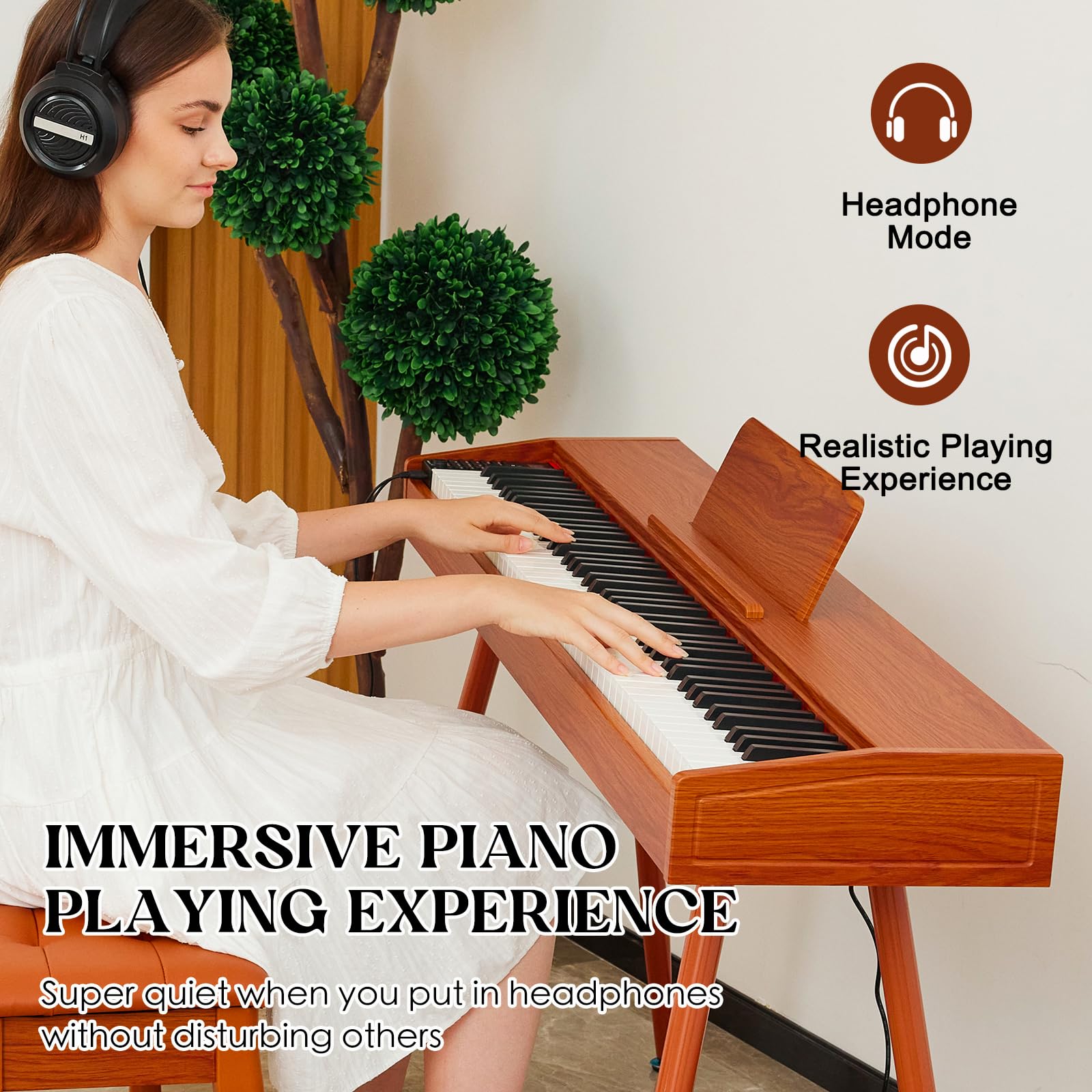 digital Piano 88 Key Semi Weighted Keyboard,Full-size Electric Piano for Beginners,with Sheet Music Stand,Pedal,Power Adapter,Headphone Mode,USB-MIDI (KU-3506 Digital Piano with Stand)