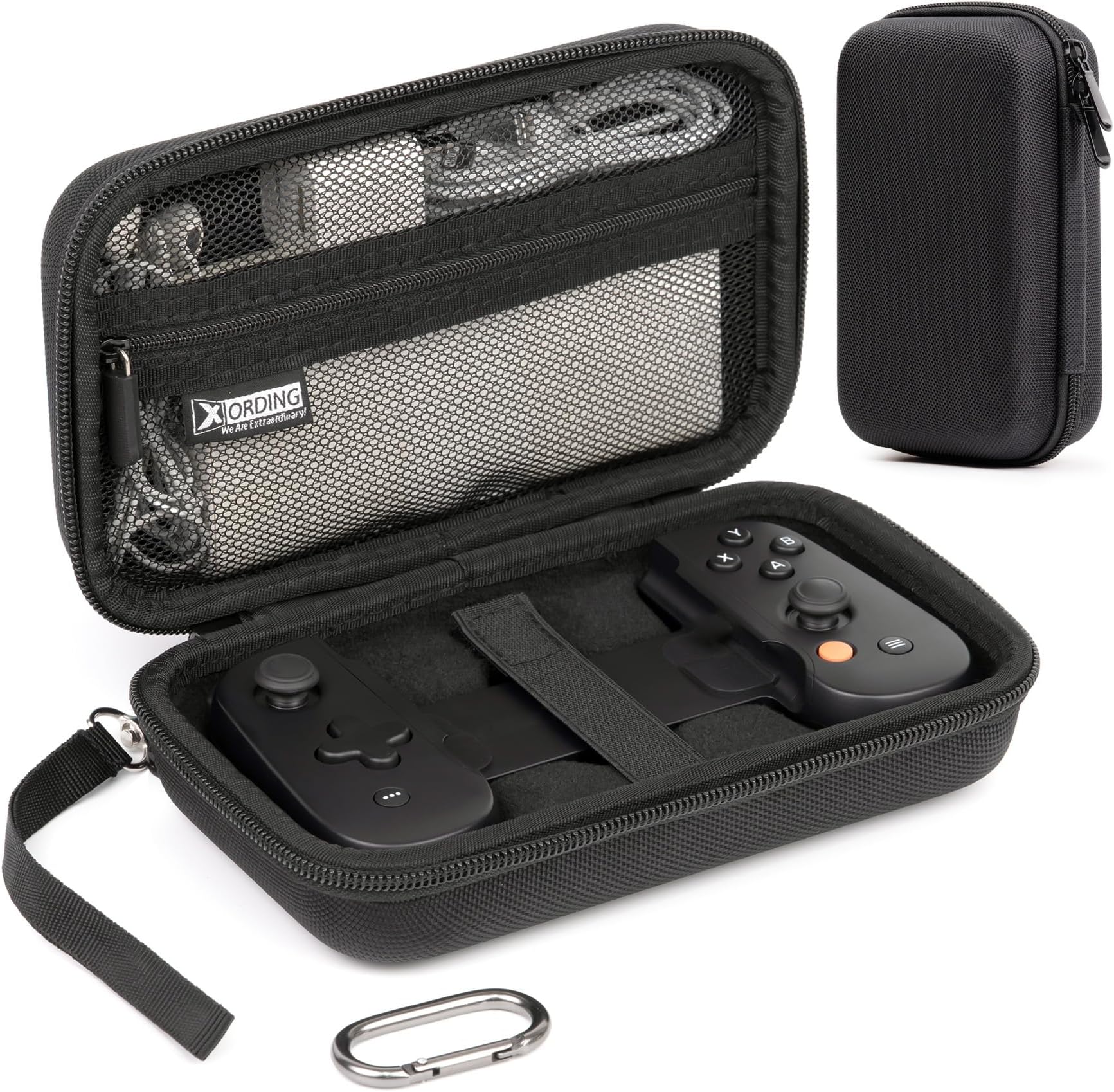 XORDING® Carrying Case Compatible with Backbone One, Nylon Hard Shell, Large Protective Carrying Case, with a Wristband, Keychain and Net Pocket for Accessories Kit (Black)