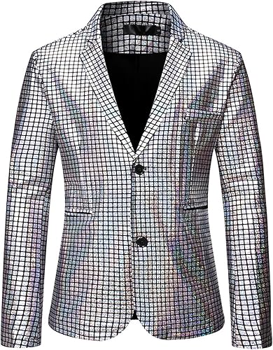 BBAUER Trajes de lentejuelas, blazers inteligentes con muescas ligeras con botones regulares, blazer de lentejuelas con purpurina para club
