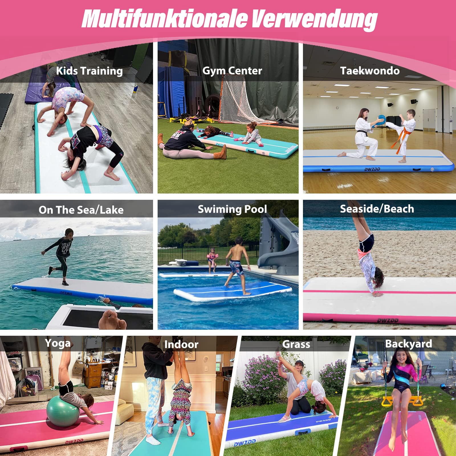 Dwzdd Ginnastica Air Matte Track, 3 m/4 m/5 m/6 m Tappetino di Ginnastica per Bambini, Tappetino di Ginnastica Gonfiabile Tumble Track per Casa/Palestra/Allenamento/Cheerleading/Wasse