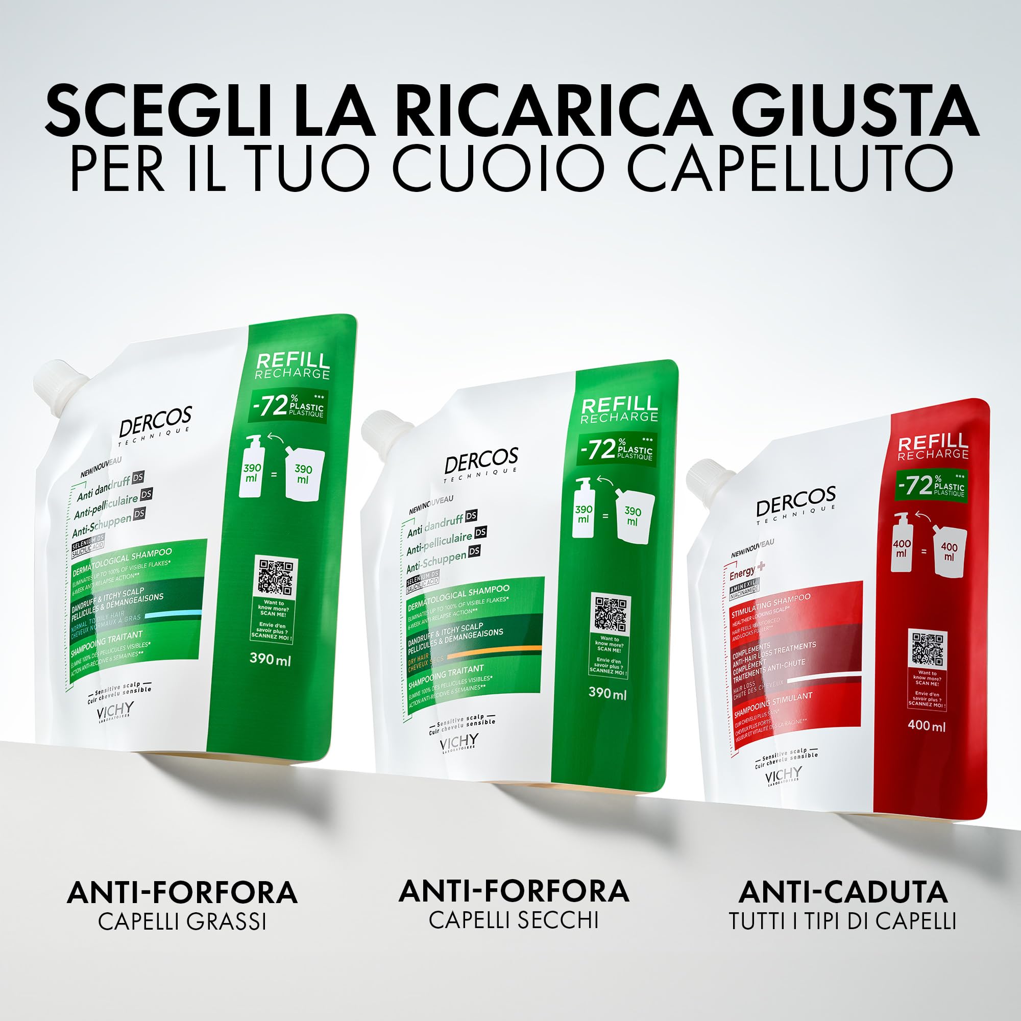 Vichy Dercos Eco-Ricarica Shampoo Anti-Forfora DS per Capelli Secchi, 390 ml