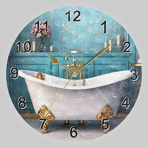 CHIFIGNO Reloj de pared redondo de baño verde azulado, reloj de pared decorativo de 10 pulgadas, funciona con pilas, relojes de pared decorativos