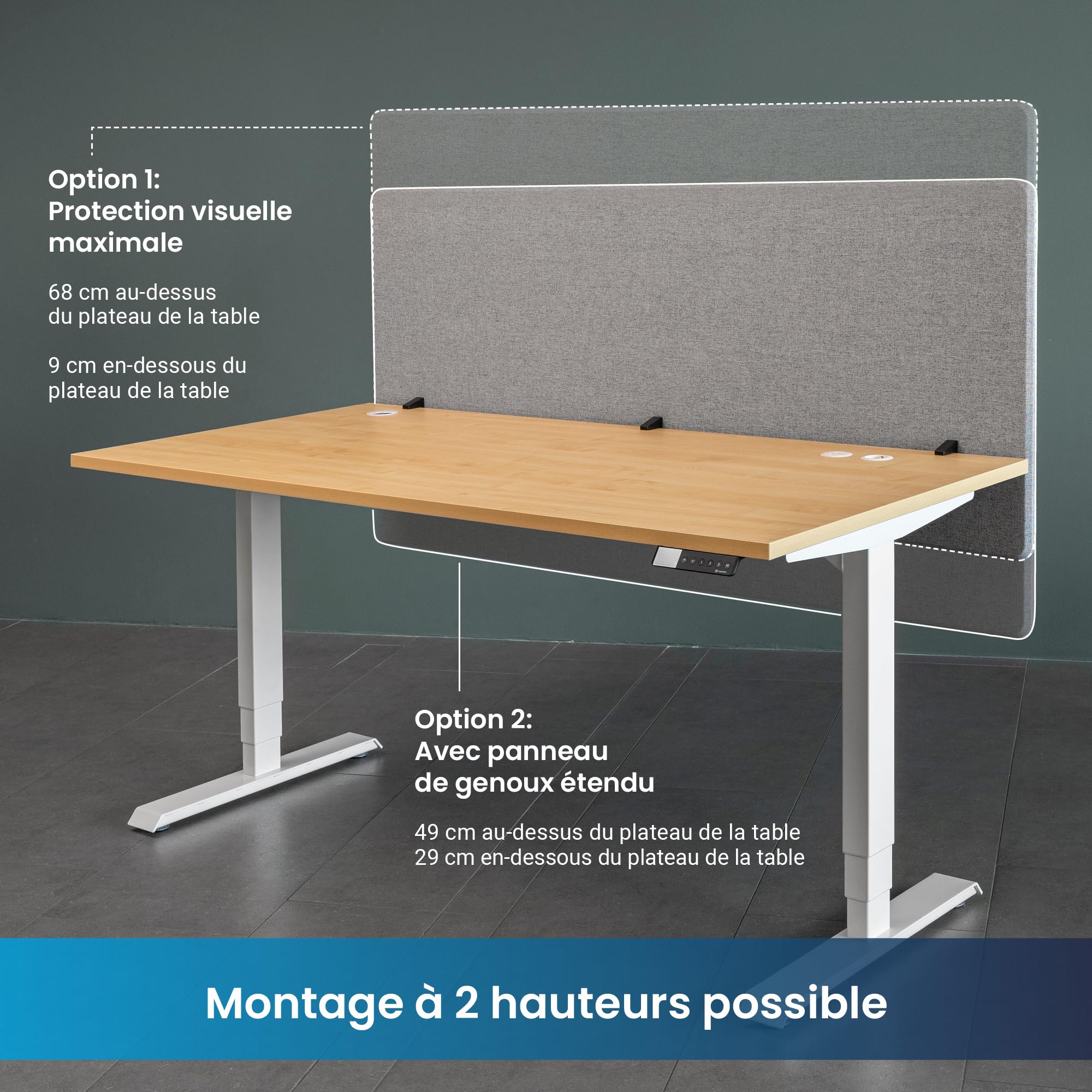 Ergotopia Cloison Acoustique pour Bureau (120 x 80 x 2,8 cm), Protection Visuelle Réglable pour Bureau | Cloison de Table Focale en Gris, Séparateur de Pièce Insonorisant avec Pinces