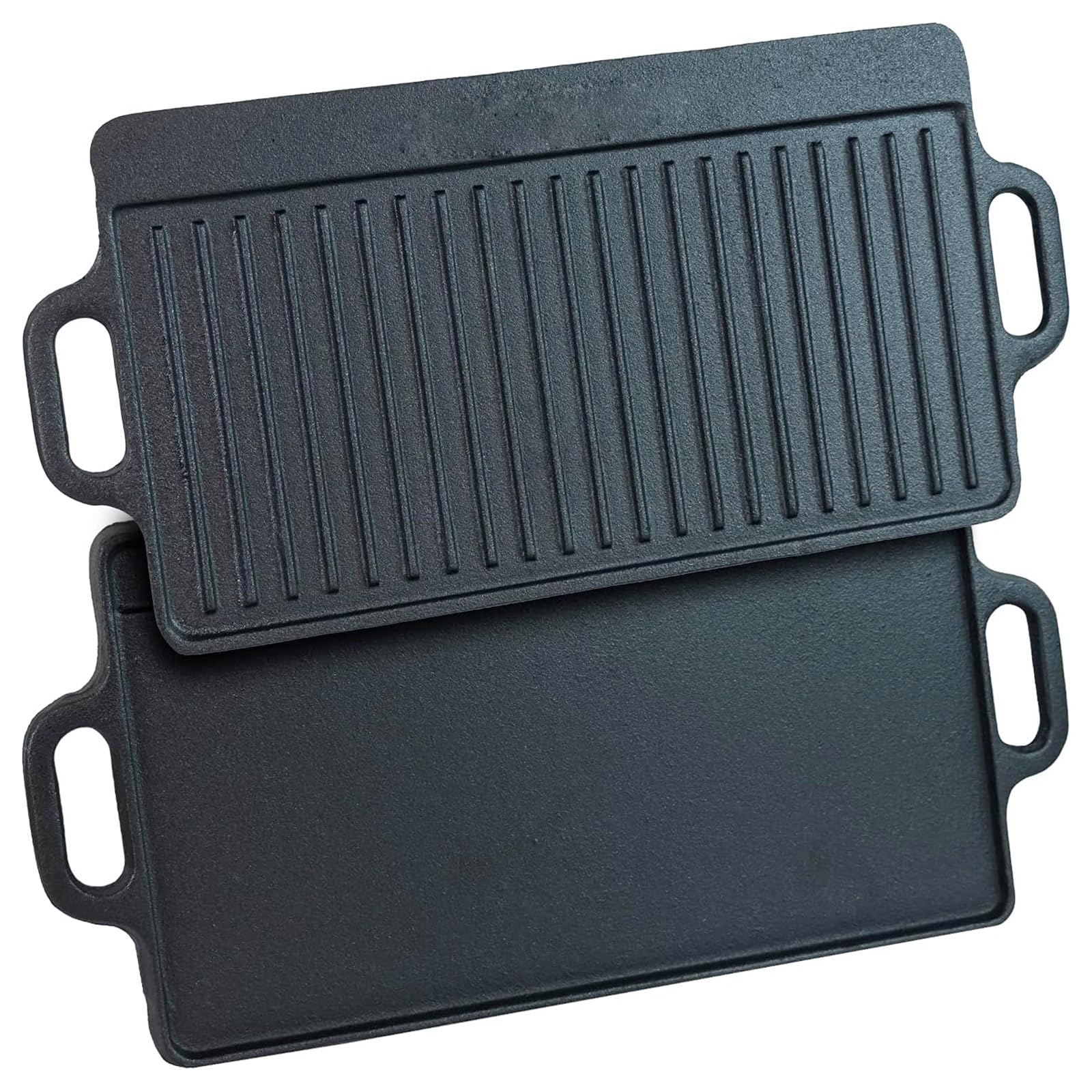 Cast Iron Reversible Griddle Plate Pre-Seasoned Non-Stick BBQ Pan Oven Hot Plate Ribbed Skillet with Handles