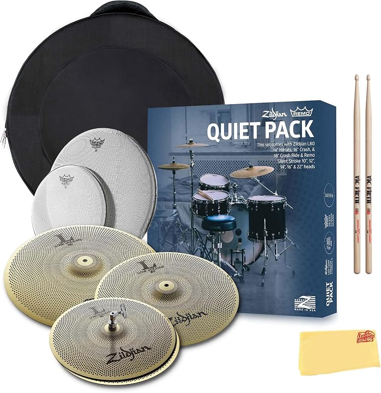 LV468RH Low Volume Cymbals with Remo Silentstroke Heads - 14/16/18-Inch Bundle with Cymbal Bag, Drumsticks, and Austin Bazaar Polishing Cloth