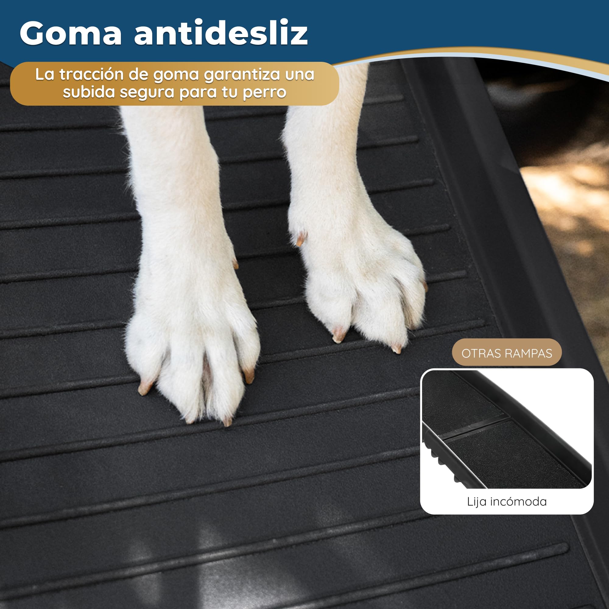 Rampa para Perros para Coche – Estable – Rampa Antideslizante de Goma para Perros Grandes – 174 cm Largo & 38 cm Ancho – para Mascotas hasta 85 kg – Rampa Plegable para SUV – Gris Oscuro