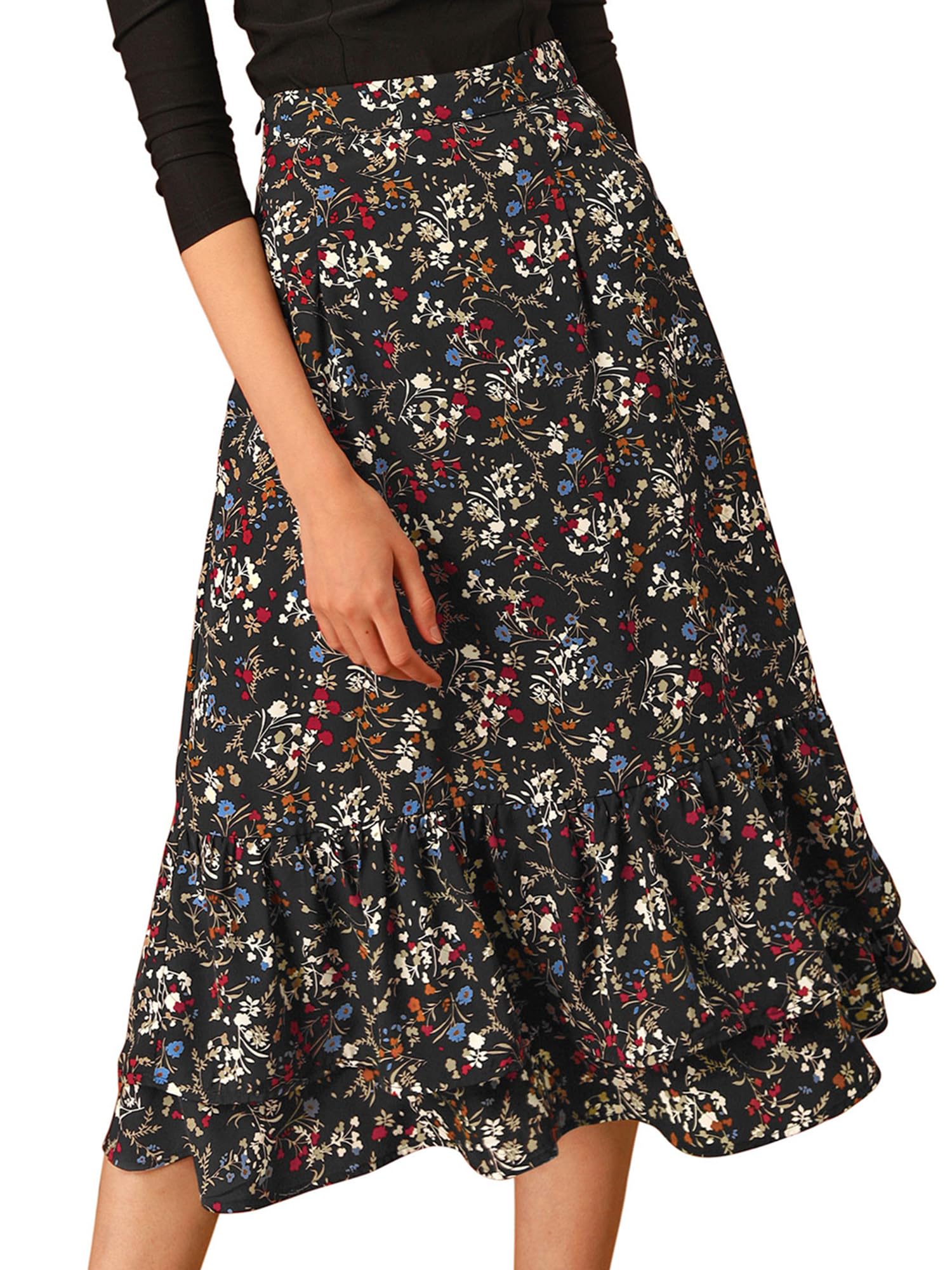 Allegra K Damen A Linie Chiffon Ruffle Blumen Maxirock Rock