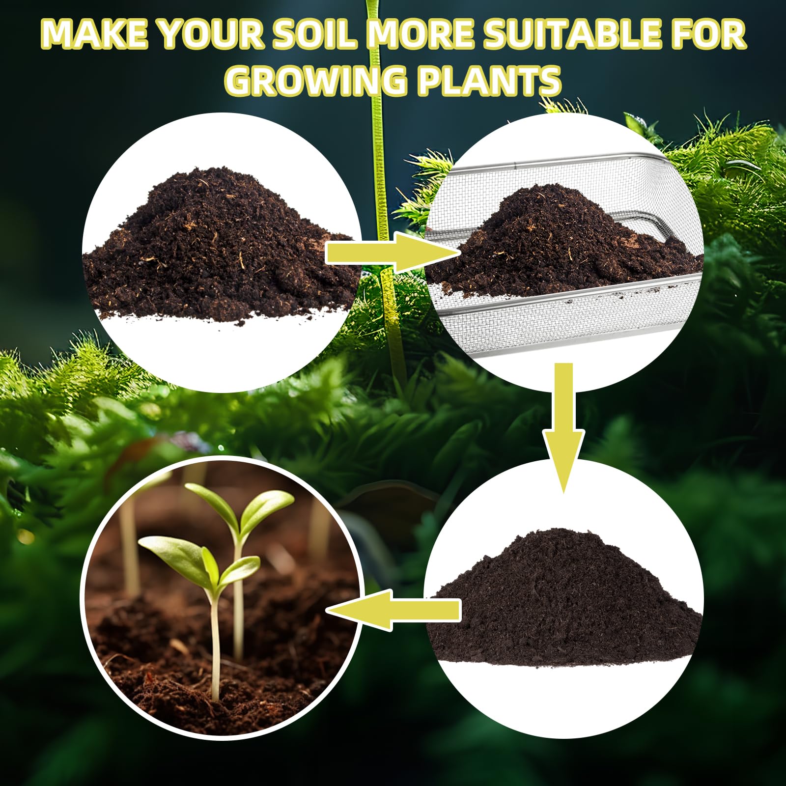 2 setacci per terreno per giardinaggio, grande setaccio per roccia in acciaio inossidabile, setaccio quadrato per compost, setaccio per sabbia e sporco, cattura rocce e segatura per giardino (apertura