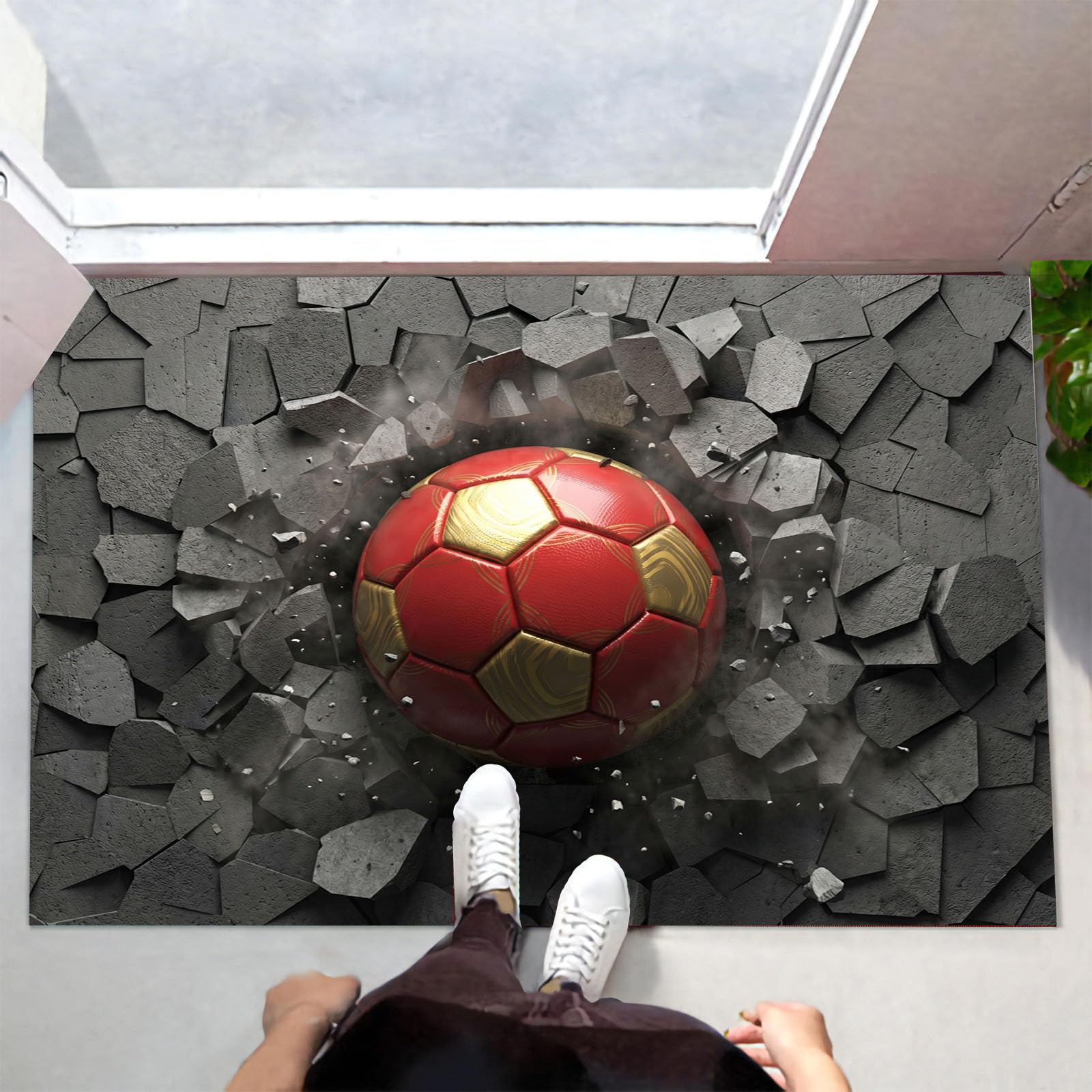 Schmutzfangmatte Innen, 3D-Fußballwandloch Waschbarer Fussmatte, Dünne Fussmatte, Erfrischende Fußballerleichterung Teppiche Niedriger Flor Rutschfest Für Flur Eingangsbereich, 90X150Cm, Anthrazit
