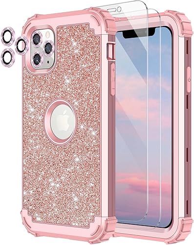 Miniatura 1 de LONTECT Funda para iPhone 11 Pro Max con purpurina brillante 3 en 1, a prueba de golpes, resistente, cuerpo completo, resistente funda protectora