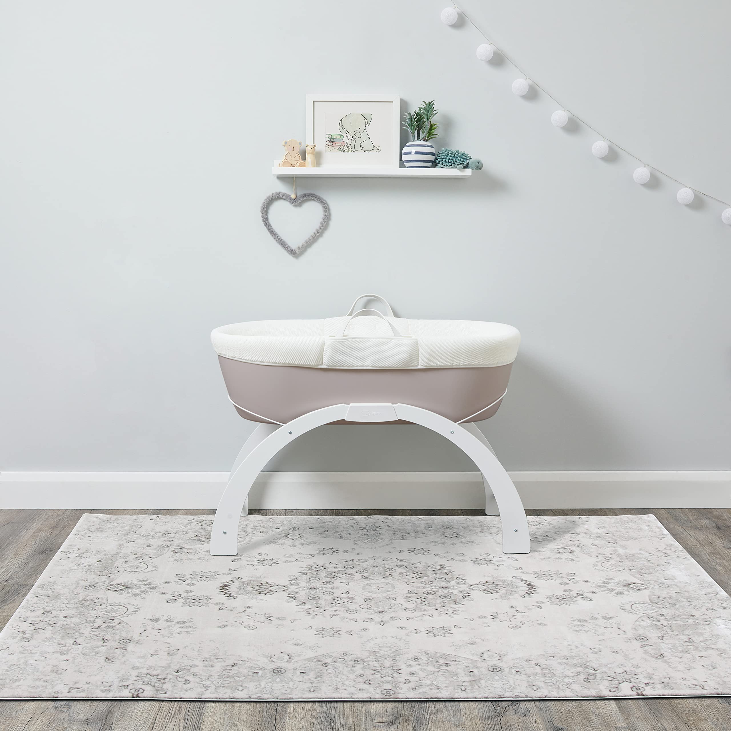 Shnuggle Dreami Moisés Basket - Soporte para Cuna y balancín Curvo, portátil + Altura Ajustable, Color Gris Pardo