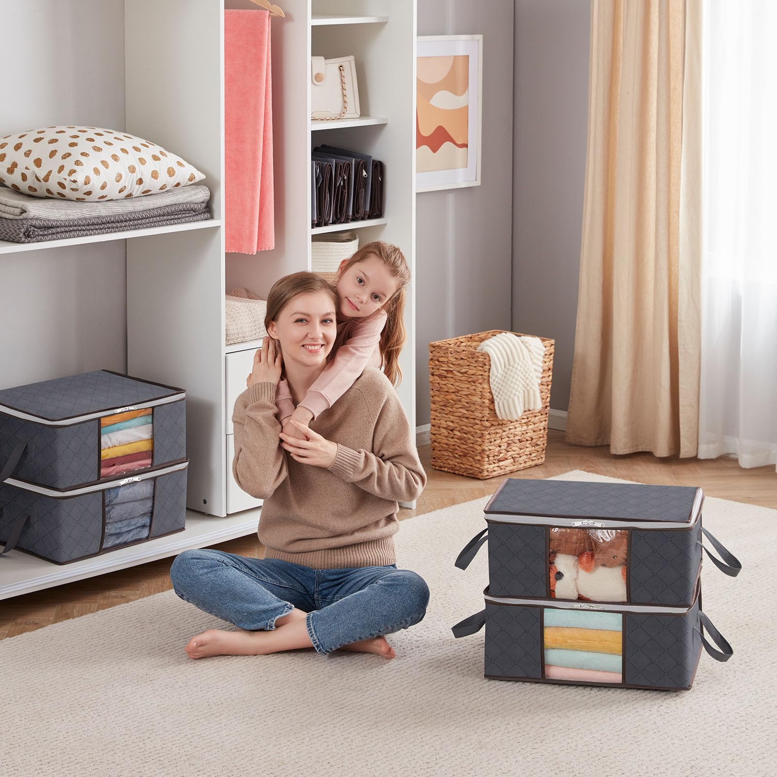 Lifewit Scatole per Vestiti, Scatola per Armadio Pieghevole, Contenitori Sottoletto, Scatoloni Trasloco per Coperte, Biancheria da Letto, Grigio, 35 L, 3 Pezzi