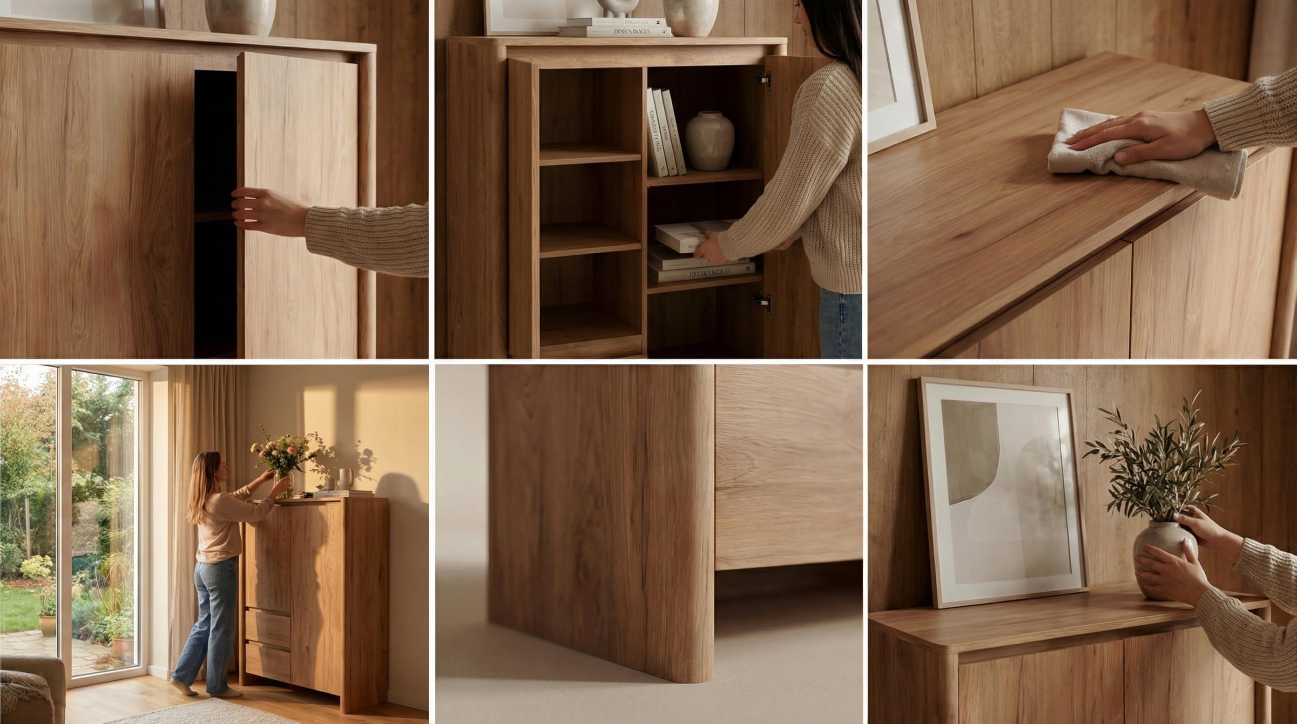 Newroom Highboard Wohnzimmer Wildeiche braun grifflos Hochschrank | Push-to-Open, 2 Türen 2 Schubladen, 7 Fächer mit Einlegeböden, Sideboard Kommode, Wohnzimmermöbel, Japandi Stauraum