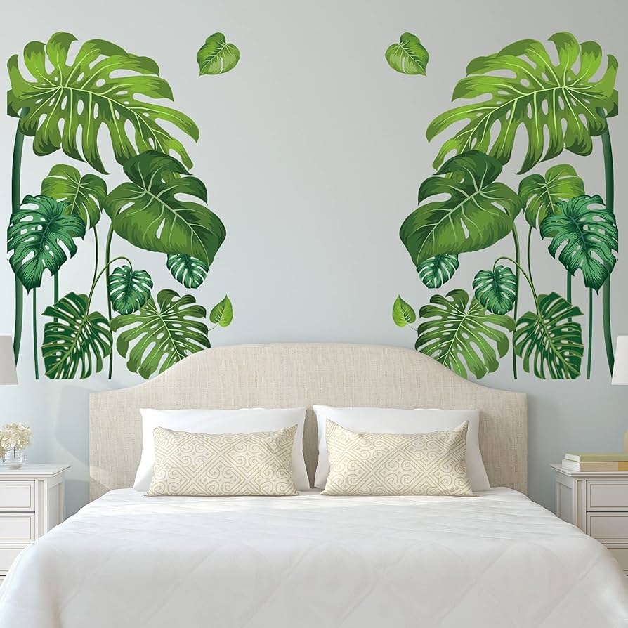 PLIGREAT 6 Sheets Green Leaves Window Stickers, Cute Animals Static Decals, Removable Clings For Home Living Room Bedroom Nursery Decor, Sliding Glass Doors Decorations