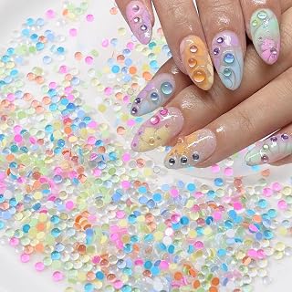 1440Pcs Colorful Rhinestones Nail Charms Mermaid Nail Art Rhinestones 3D Mini Flat Back Cute Nail Gems Nail Diamond Bling Aurora Bubble Beads Nail Jewels for Nail Art Supplies Decorations DIY Crafts