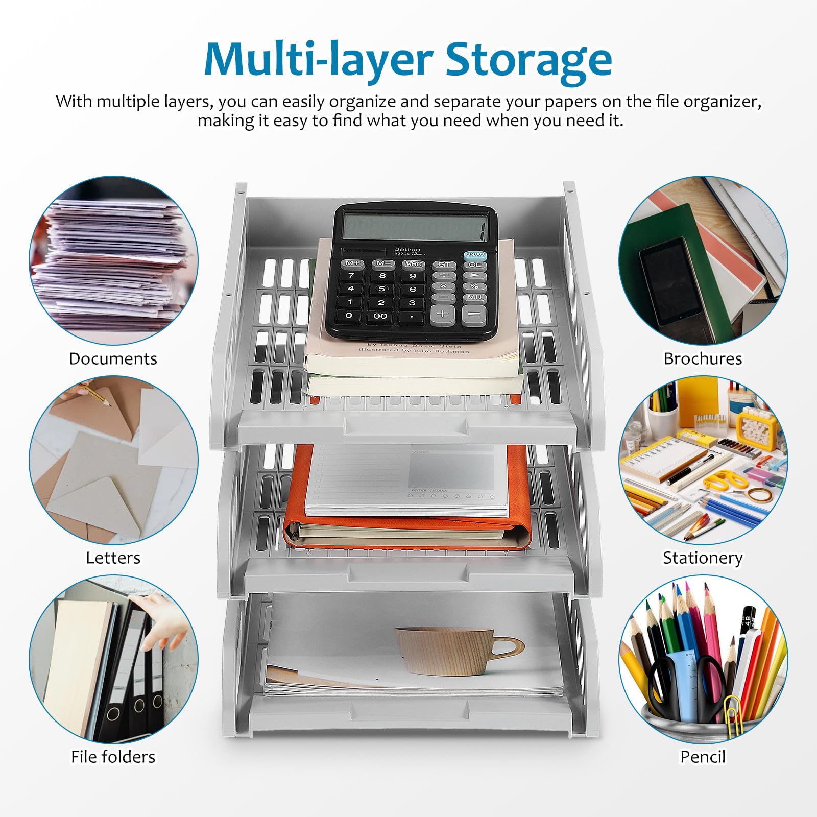 Abaodam Organizer per Documenti da Scrivania in Plastica Multi-strato Design Salvaspazio Elegante per Ufficio e Casa, Supporto File e Quaderni Funzionale