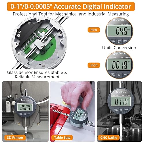 Miniatura 9 de Neoteck Indicador de dial digital y base magnética con estuche de almacenamiento de 0-1 pulgada/1.000 in, 0.0005 pulgadas/0.000 in, herramienta