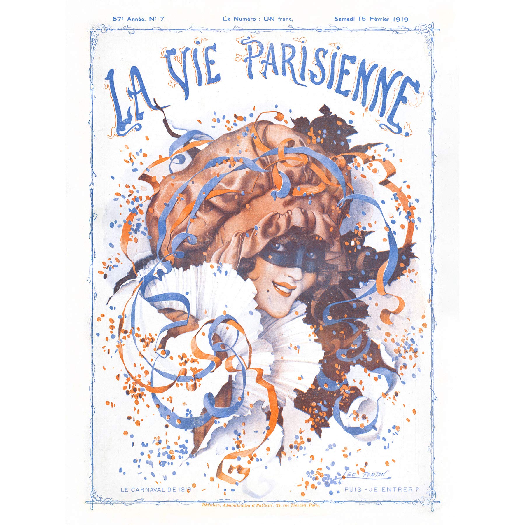 Artery8 La Vie Parisienne Celebrate Carnival 1919 Magazine Cover Premium Wall Art Canvas Print 18X24 Inch