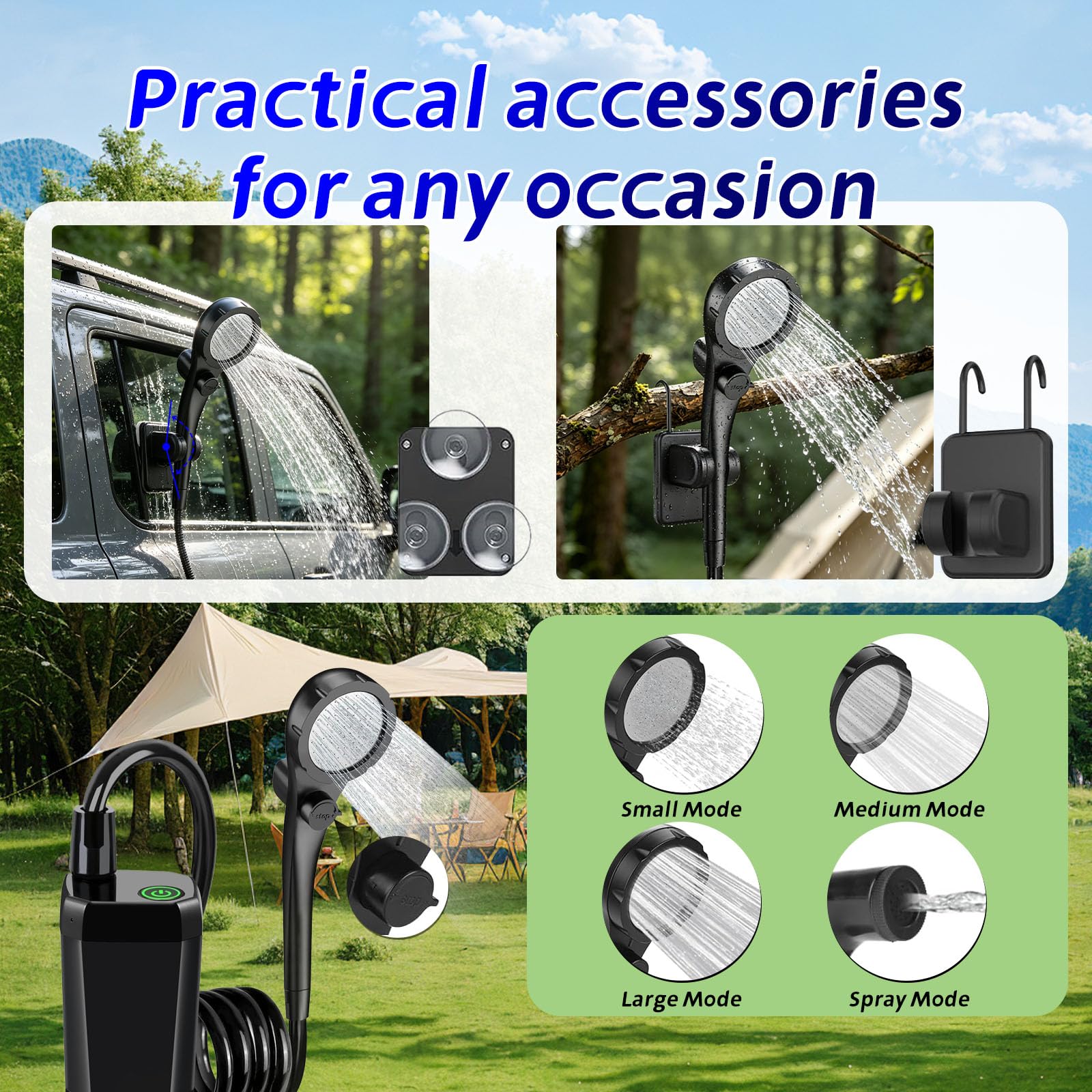 Doccia da Campeggio Portatile con Display LED – Pompa, Soffione, Impermeabilità IPX7 per Esterno, Giardino, Spiaggia, Auto, Animali