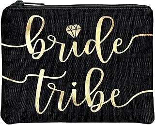 Bride Tribe Makeup Bags - Bridesmaid Favor for Bachelorette Party, Bridal Shower, Wedding. Cosmetics/Toiletries Bag, Wedding Survival Kit, Hangover Kit, Keepsake (1pc Bride Tribe, Black)