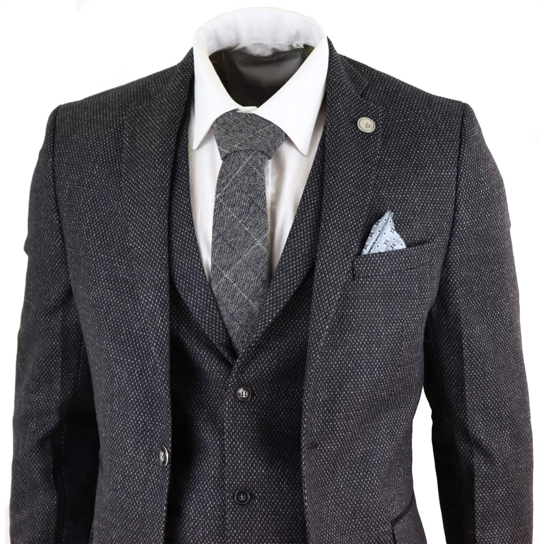 TruClothing.com Herrenanzug 3 Teilig Schwarz Tweed Design Blinders Klassisch