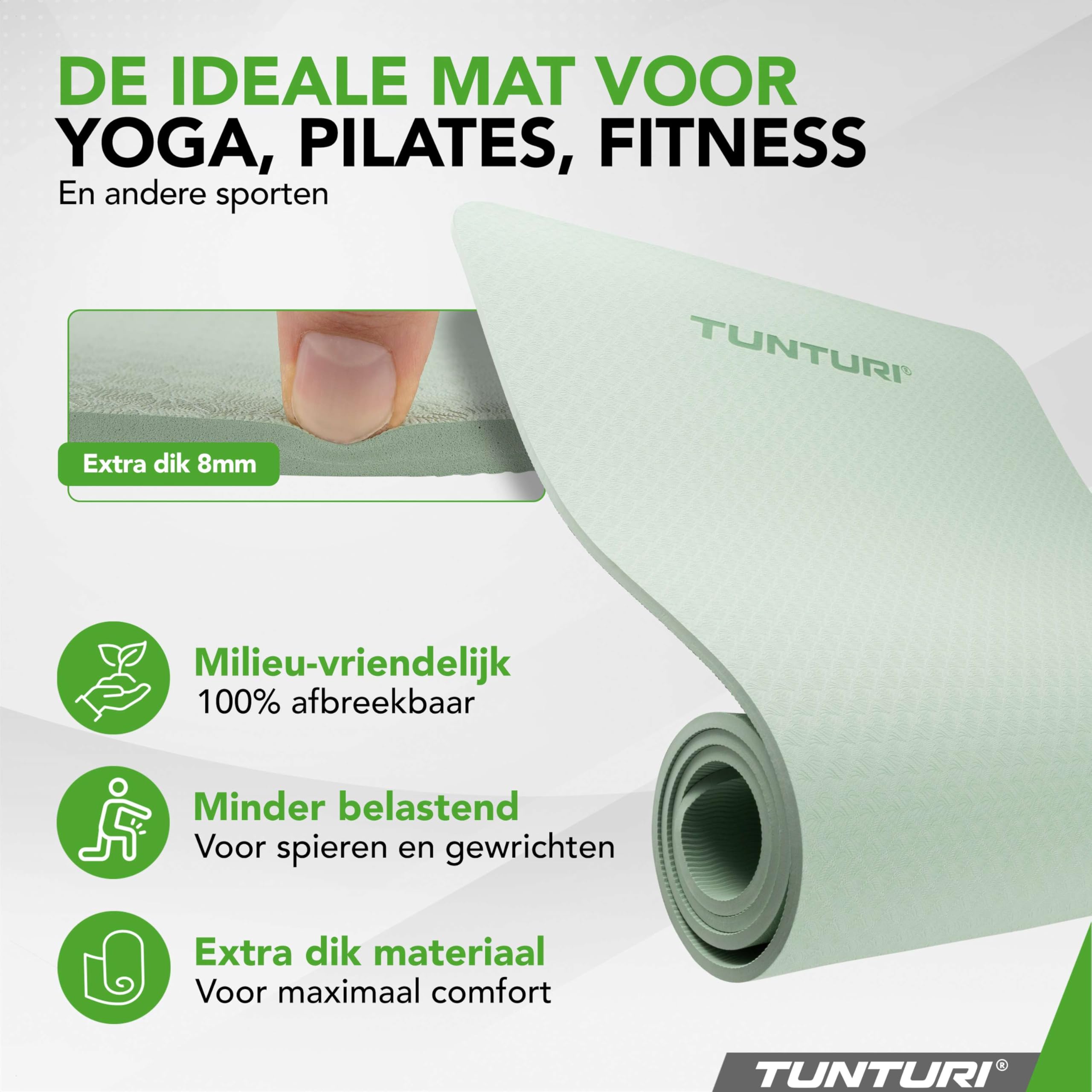 Tappetino Yoga/fitness Tunturi Antiscivolo - Spessore 1.5 Cm, TPE, 140x60 Cm, Nero O Blu