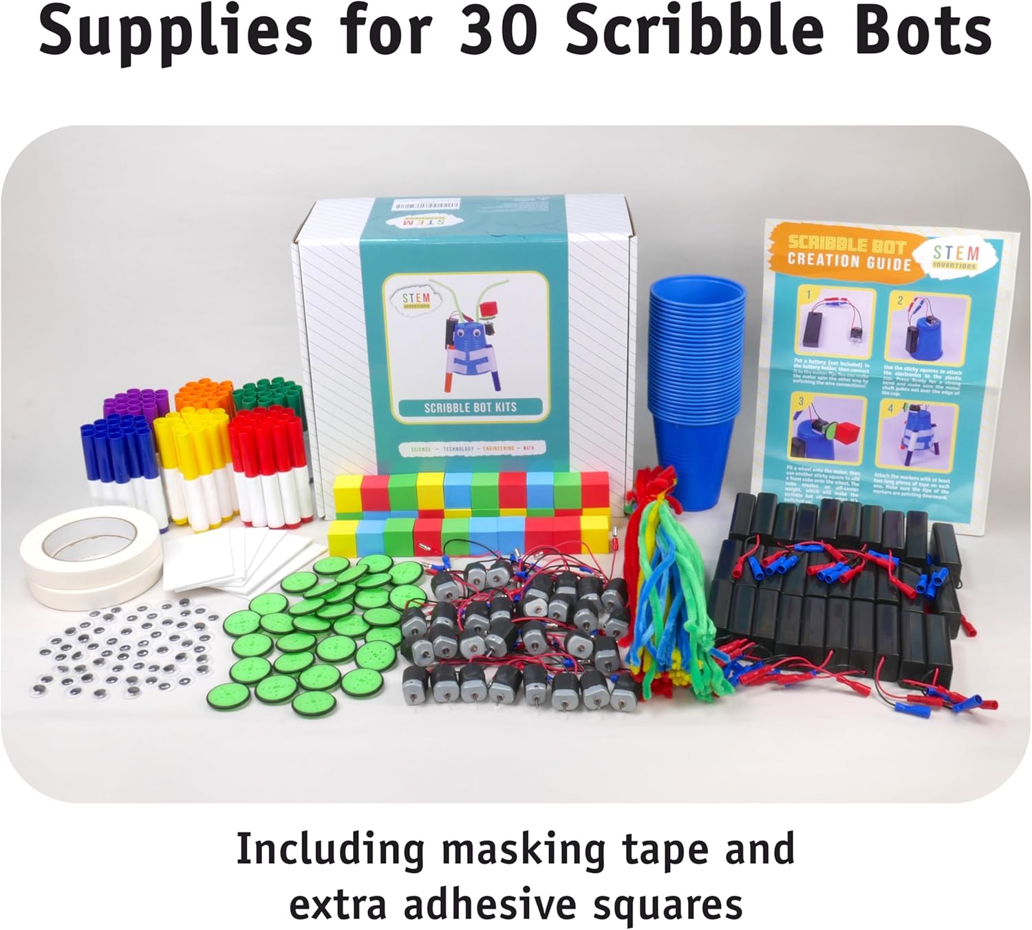 Scribble Bot Kit, 30-Pack – Build 30 Motorized Drawing Robots, Complete STEM Project Kit for Classrooms, Ages 8+