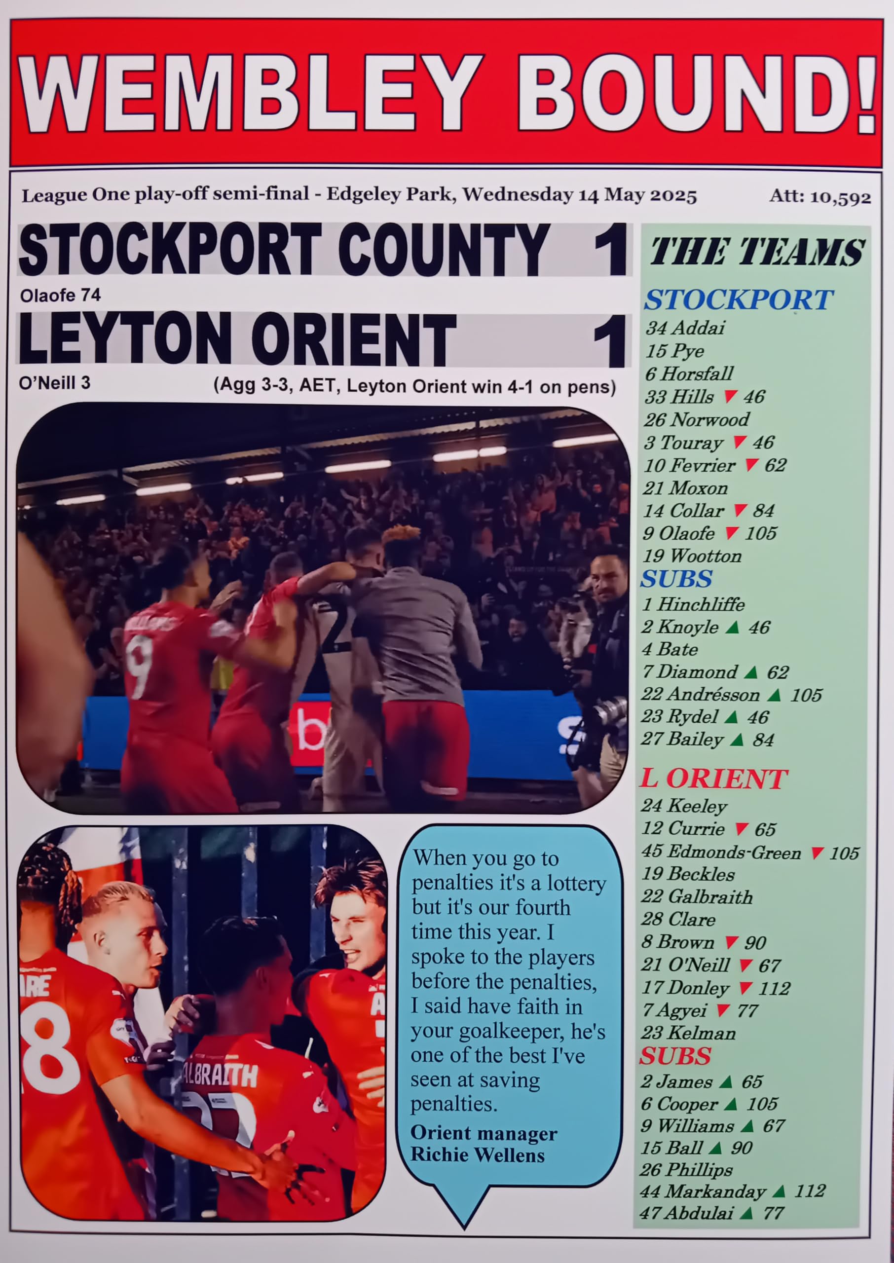 Assorted Stockport County 1 Leyton Orient 1-2025 League One play-off semi-final - souvenir print
