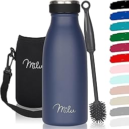 Milu Stainless Steel Drinking Bottle 350 ml - Insulated Thermo Flask for Water - Leak Proof, Insulated and Double Walled, Carbonated (Navy Blue, 350ml)