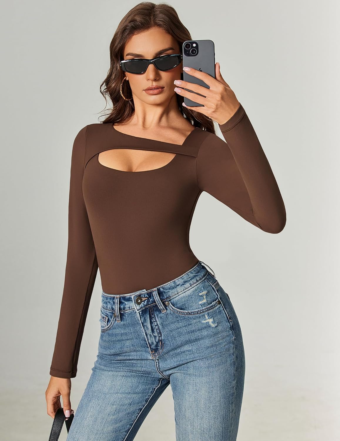 Avidlove Women Long Sleeve Bodysuit Scoop Neck Cutout Thong Body Suits Double Lined Slim Fitted Leotard Going Out Tops - Image 4